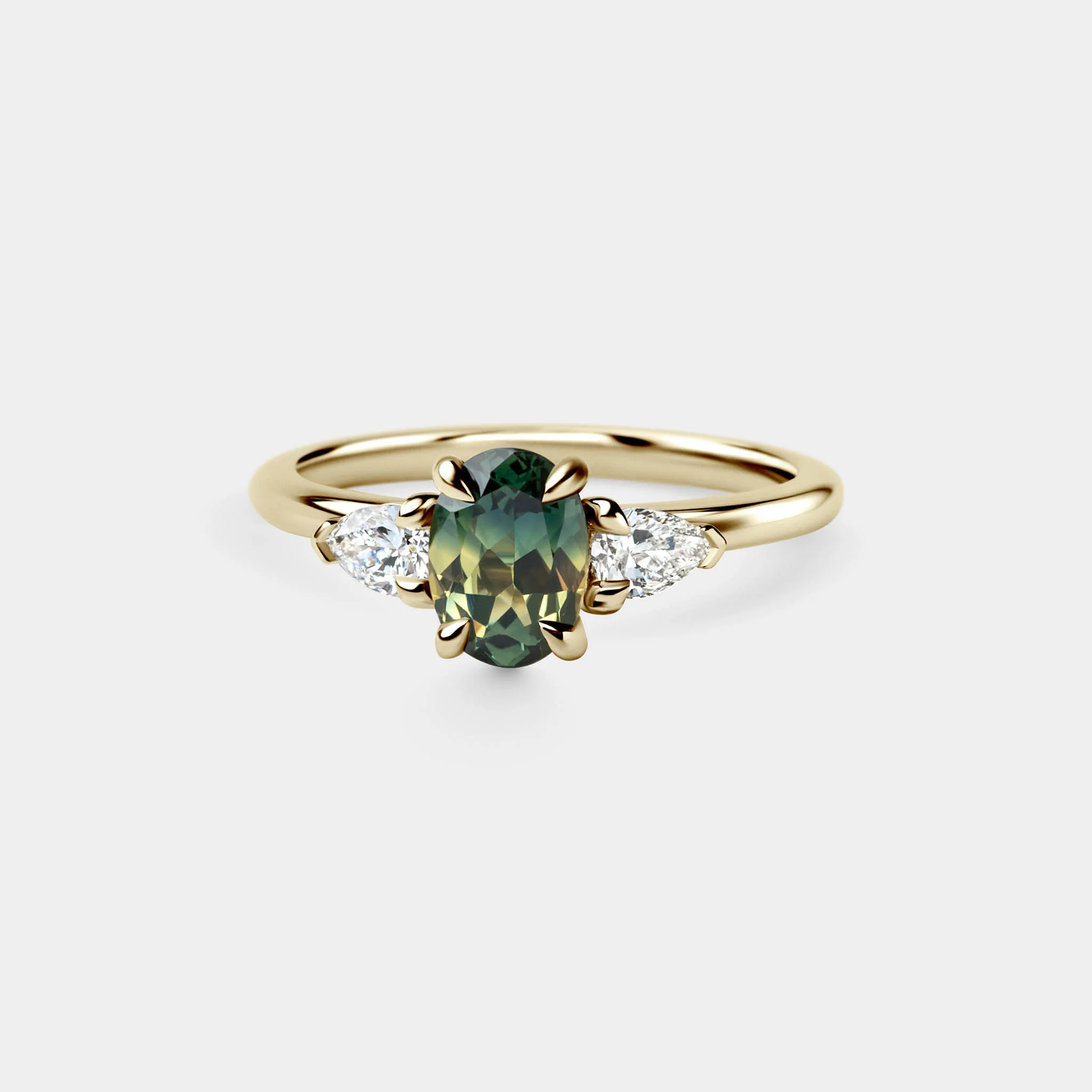 1.06ct Three Stone of Oval Sapphire & Pear Diamond