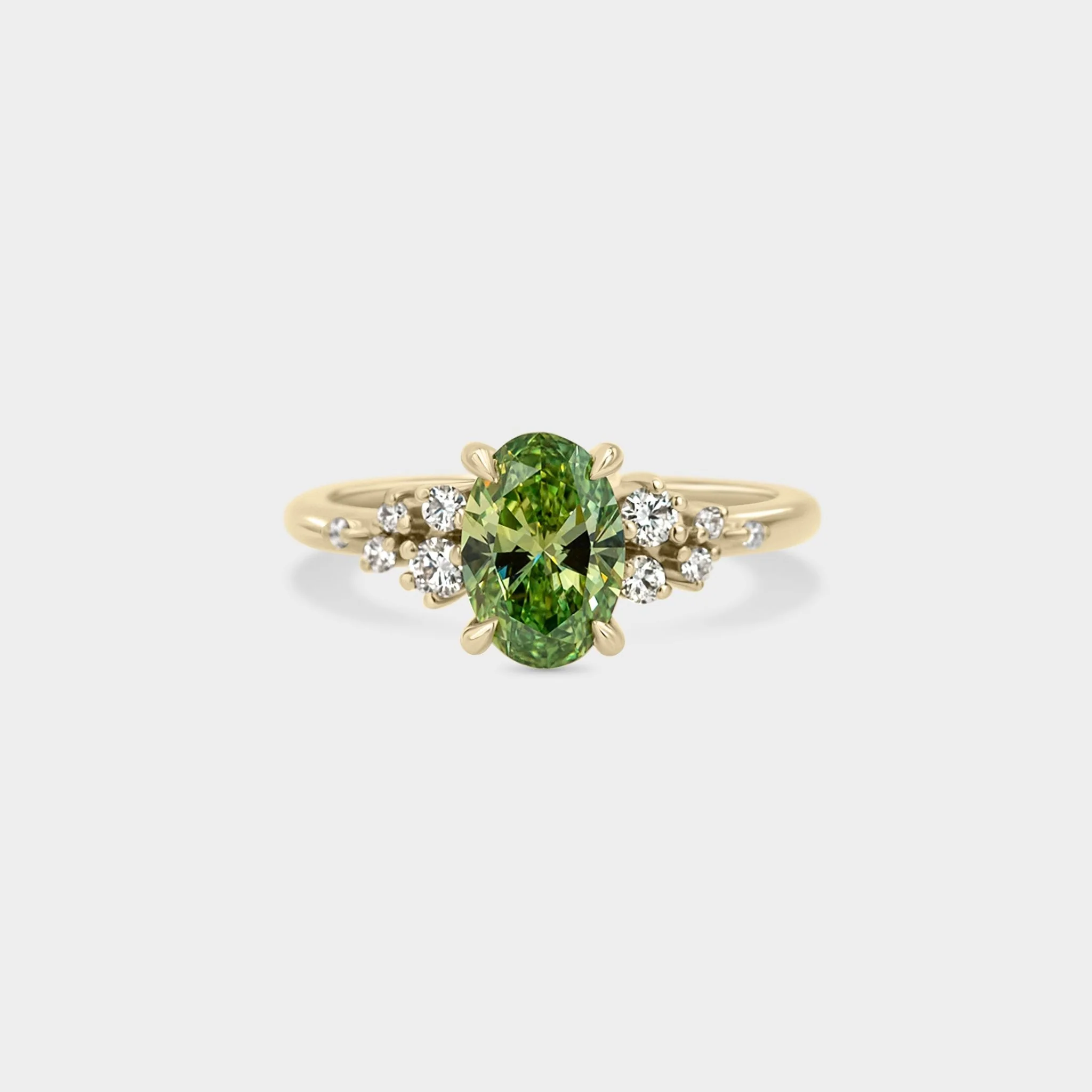 1.12ct Green Lab Oval & Spray Cluster
