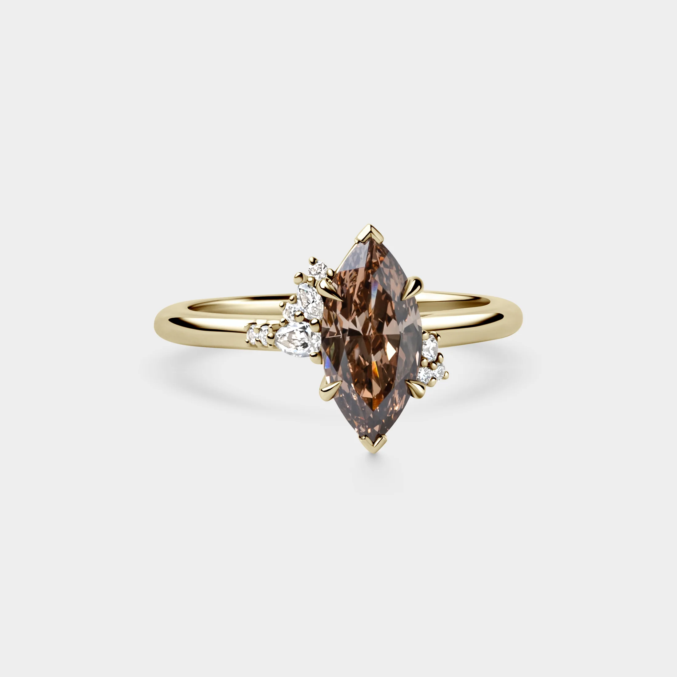 1.22ct Asymmetrical Cluster of Champagne Marquise & Diamond - Image 2