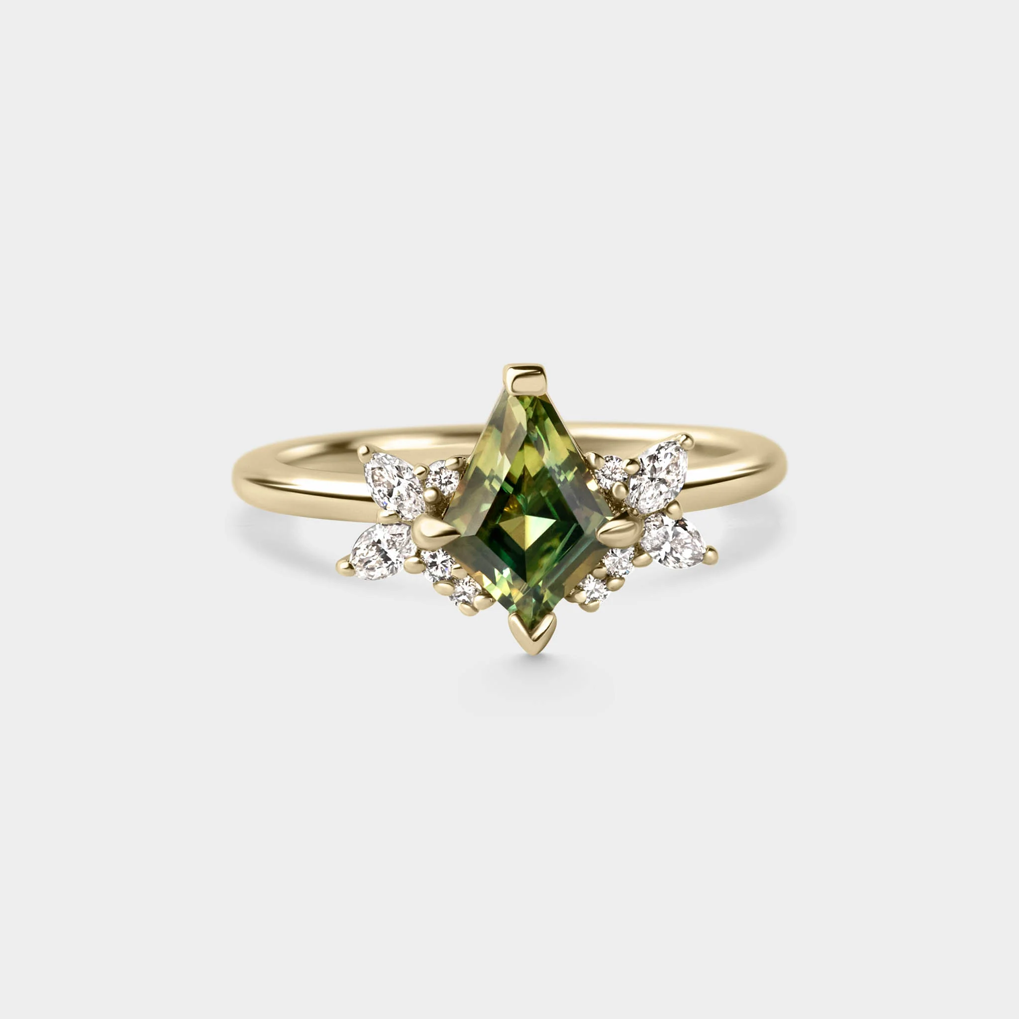 1.28ct Symmetrical Cluster of Kite Green Sapphire & Diamond