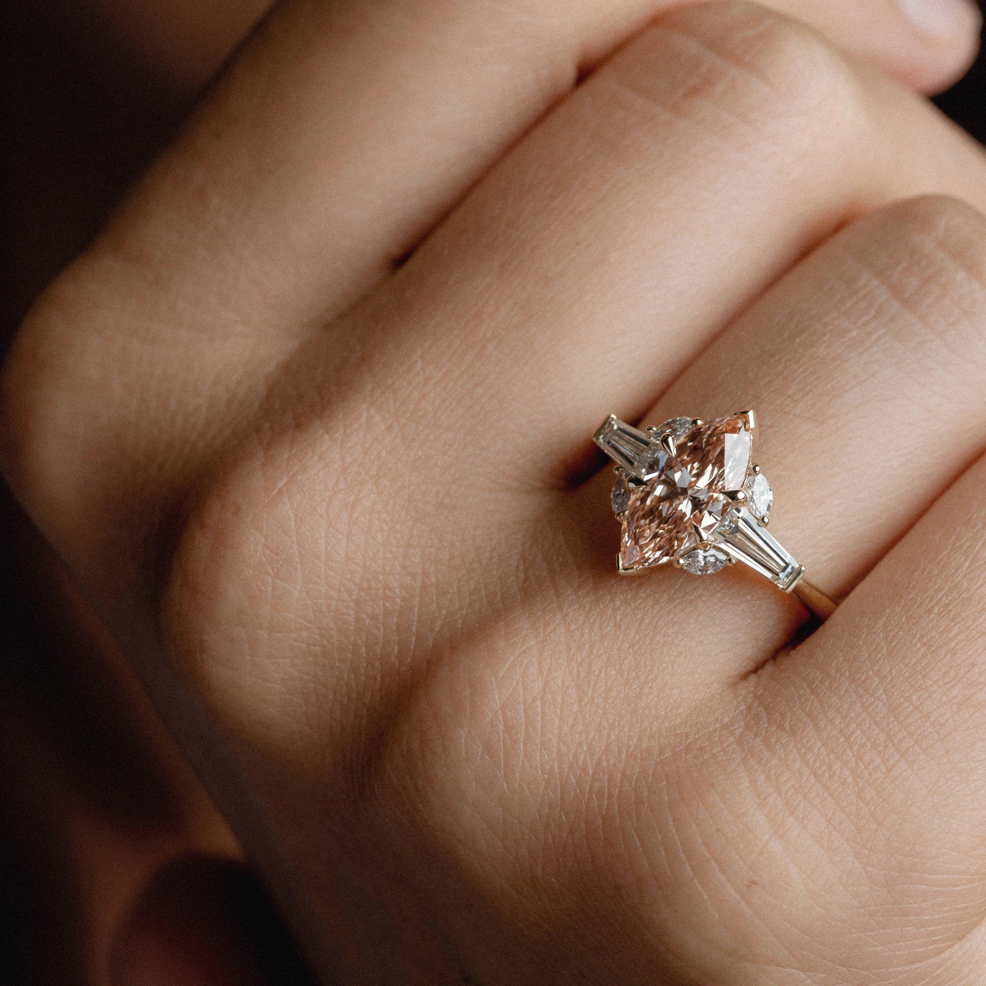 1.61ct Marquise Lab Diamond w/ Tapered Baguette & White Marquise Diamond - Image 4