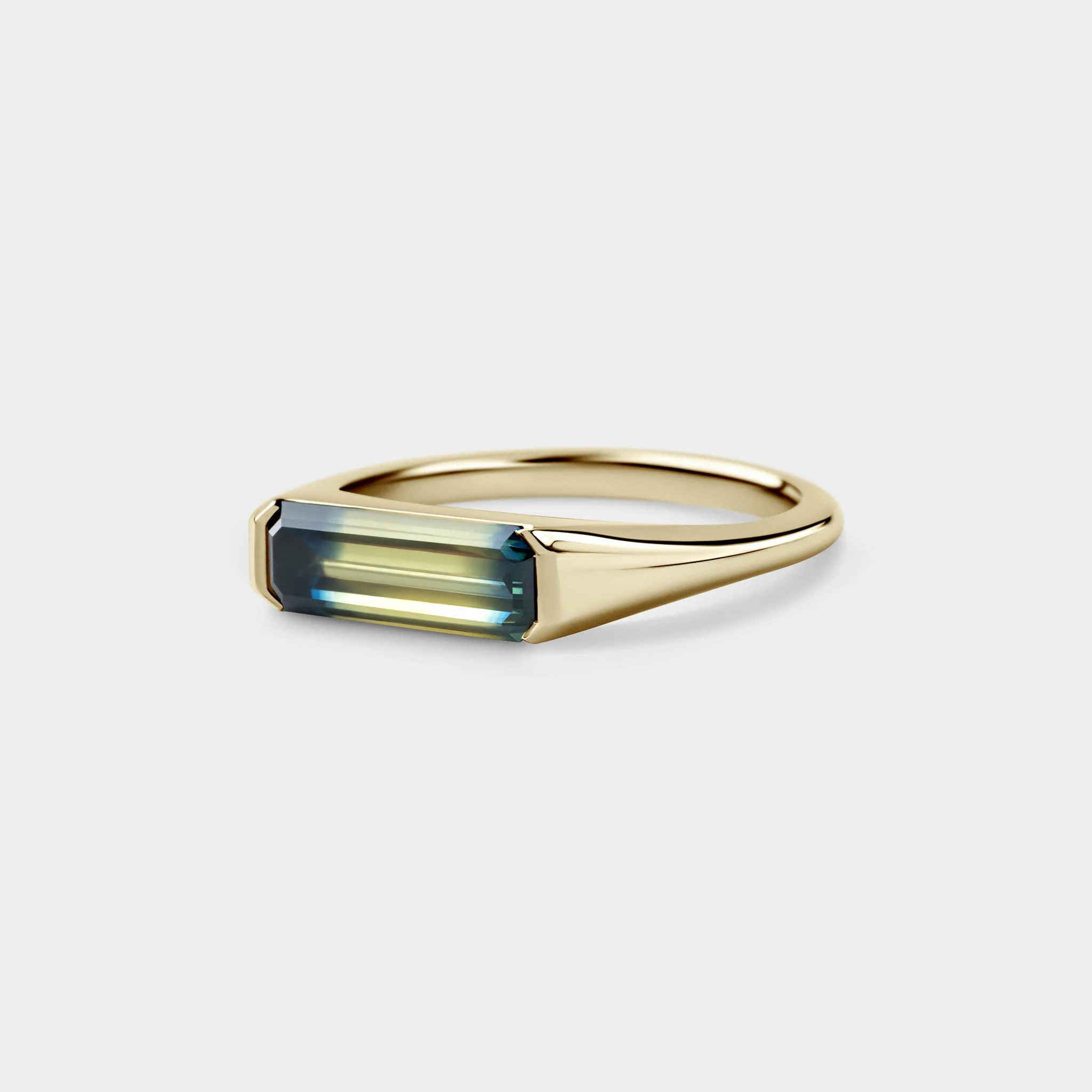 1.63ct Blue/Yellow Parti Sapphire, East-West Half Bezel