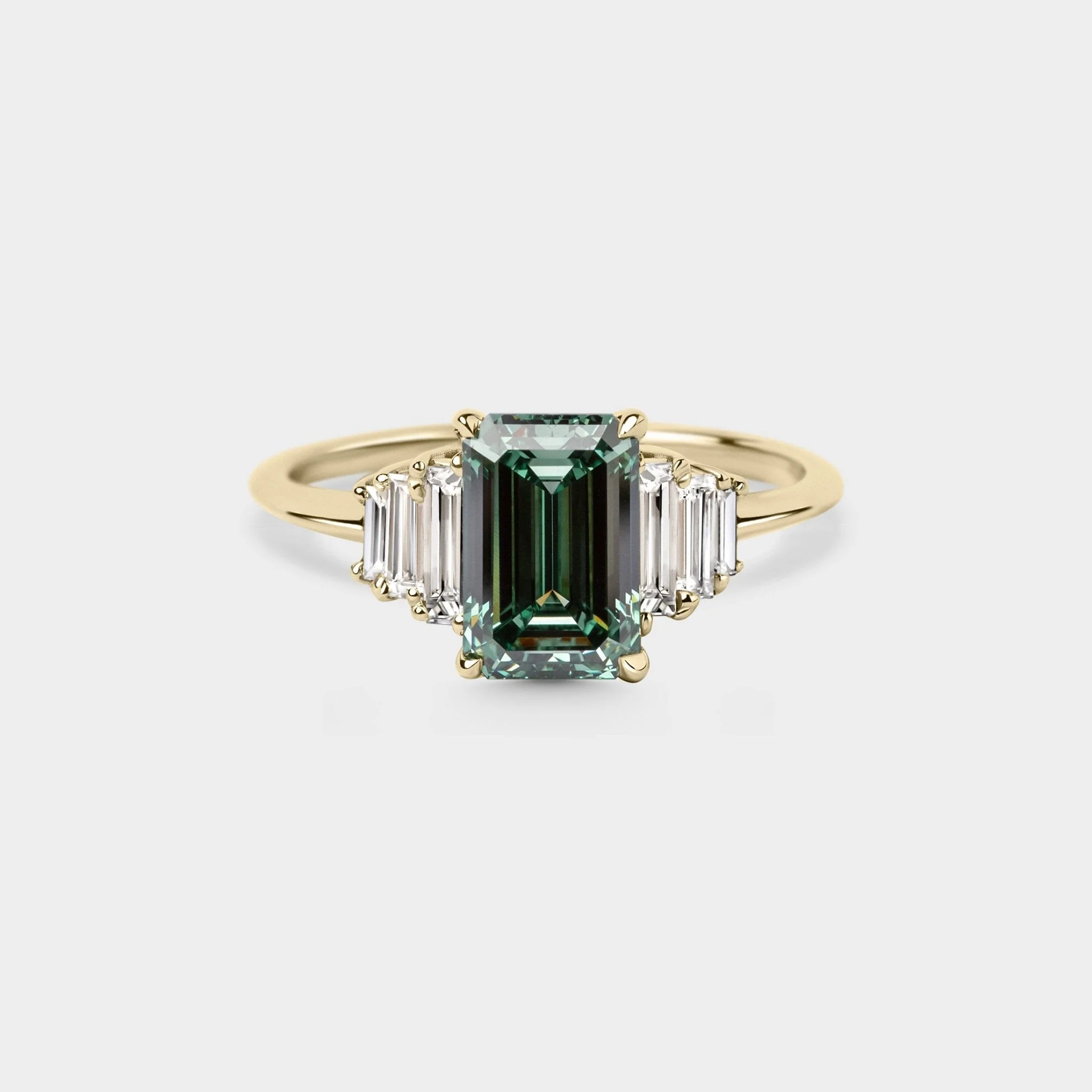 1.82ct Seven Stone of Teal-Green Emerald Cut Lab Grown Diamond