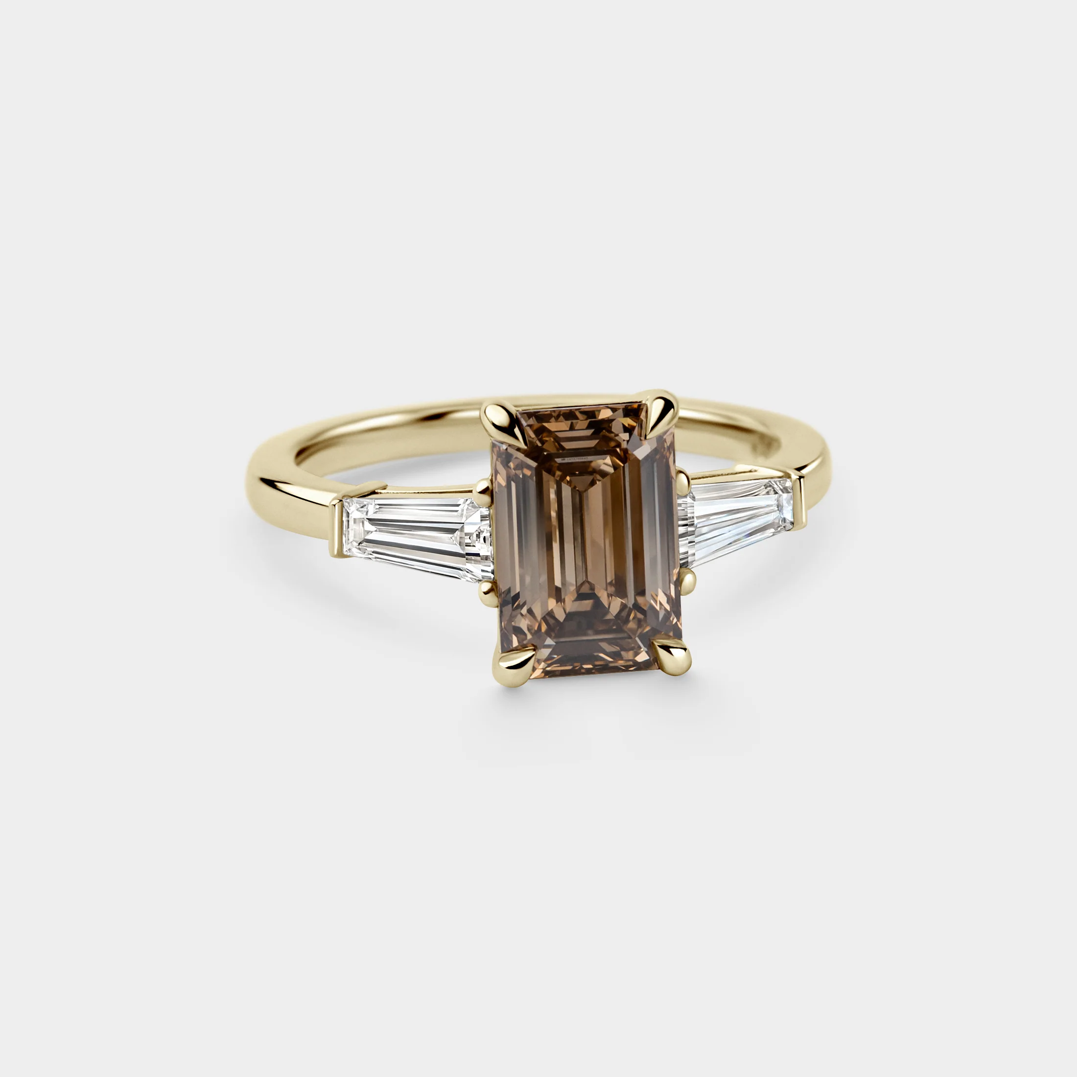 2.09ct Three Stone of Champagne Emerald Lab Diamond & Tapered Baguette - Image 3