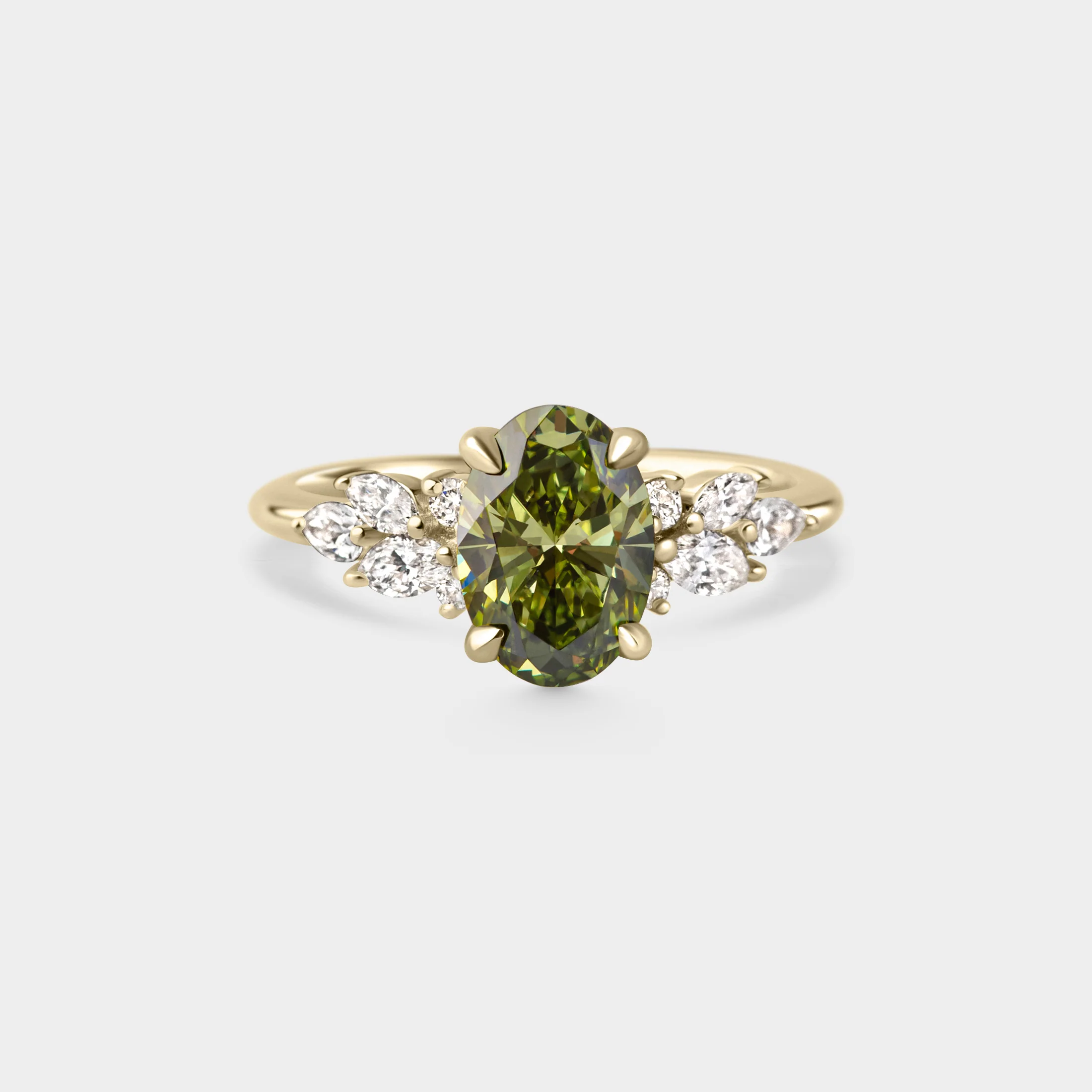 2.16ct Symmetrical Cluster of Oval Green Lab Grown Diamond