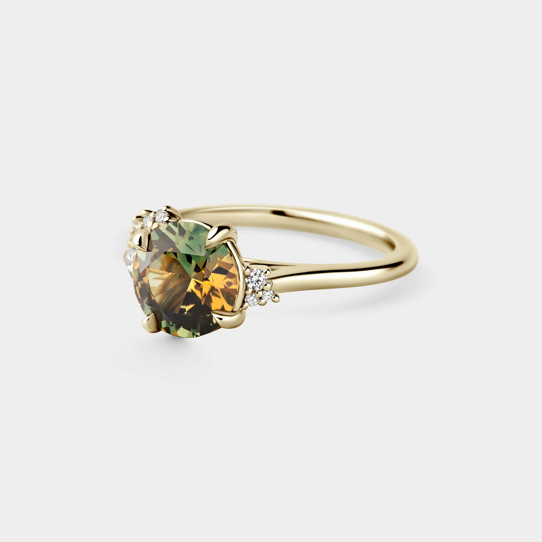 2.20ct Asymmetrical Cluster of Green/Orange Parti Sapphire & Diamond - Image 2