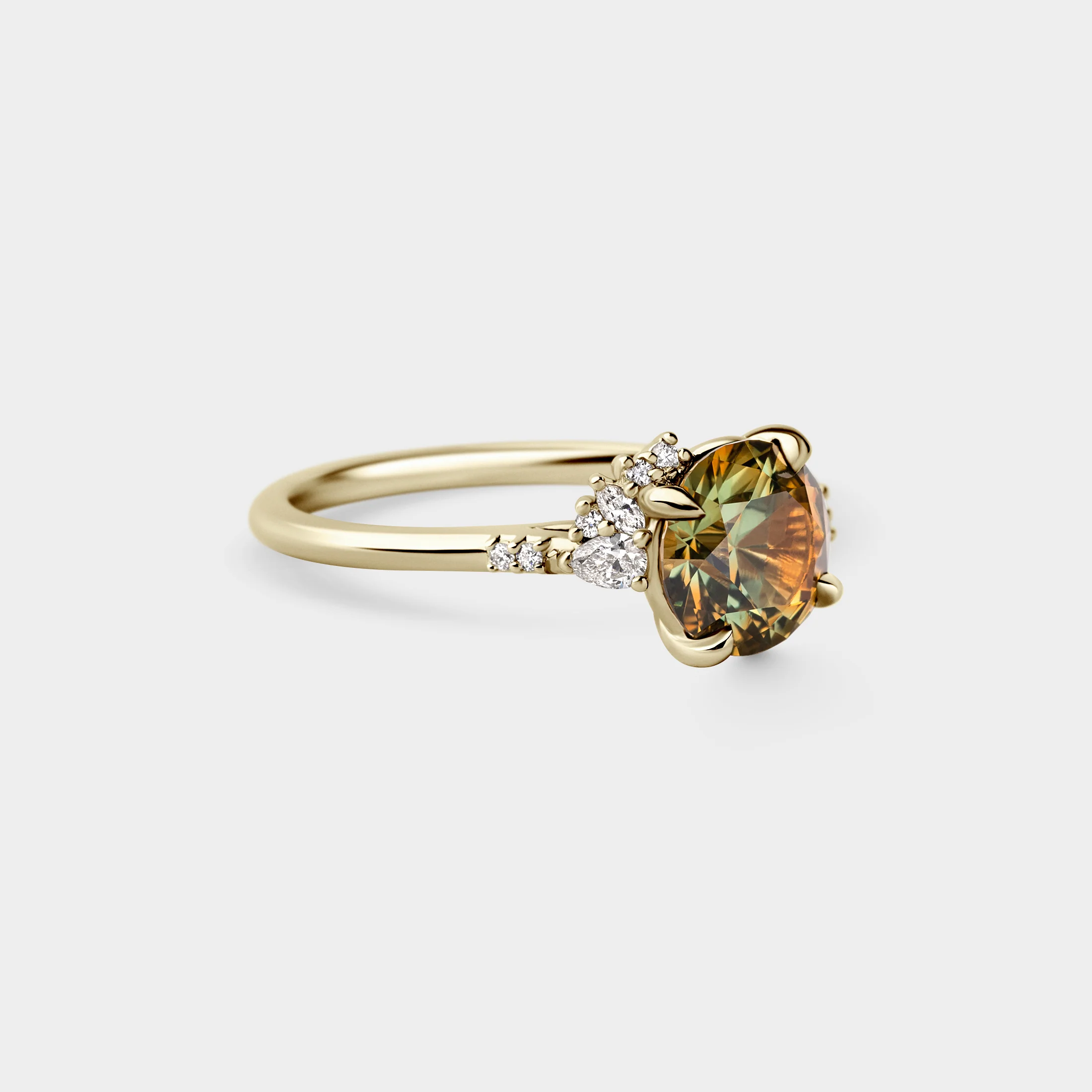 2.20ct Asymmetrical Cluster of Green/Orange Parti Sapphire & Diamond - Image 3