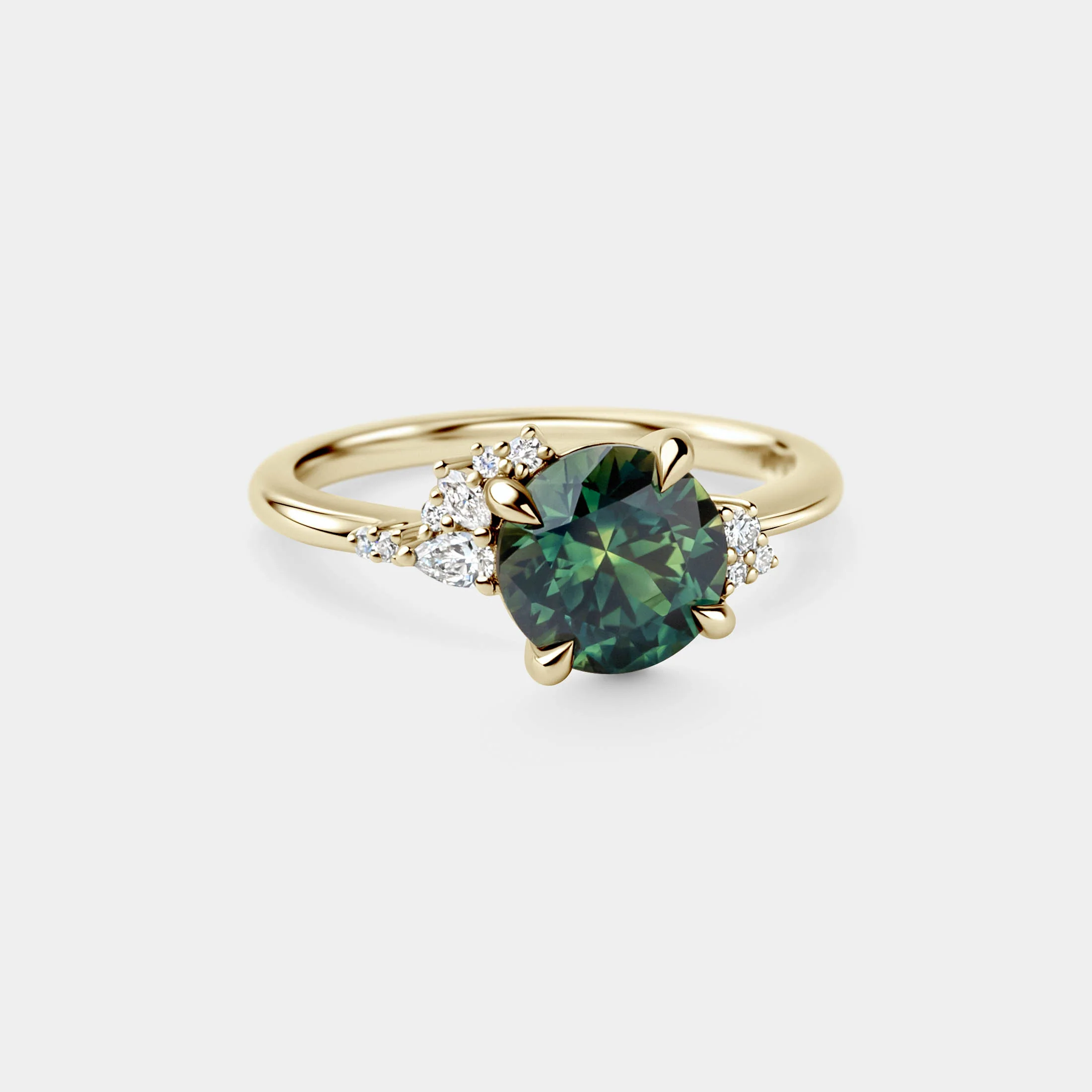 2.26ct Asymmetrical Cluster of Green/Blue Parti Sapphire & Diamond