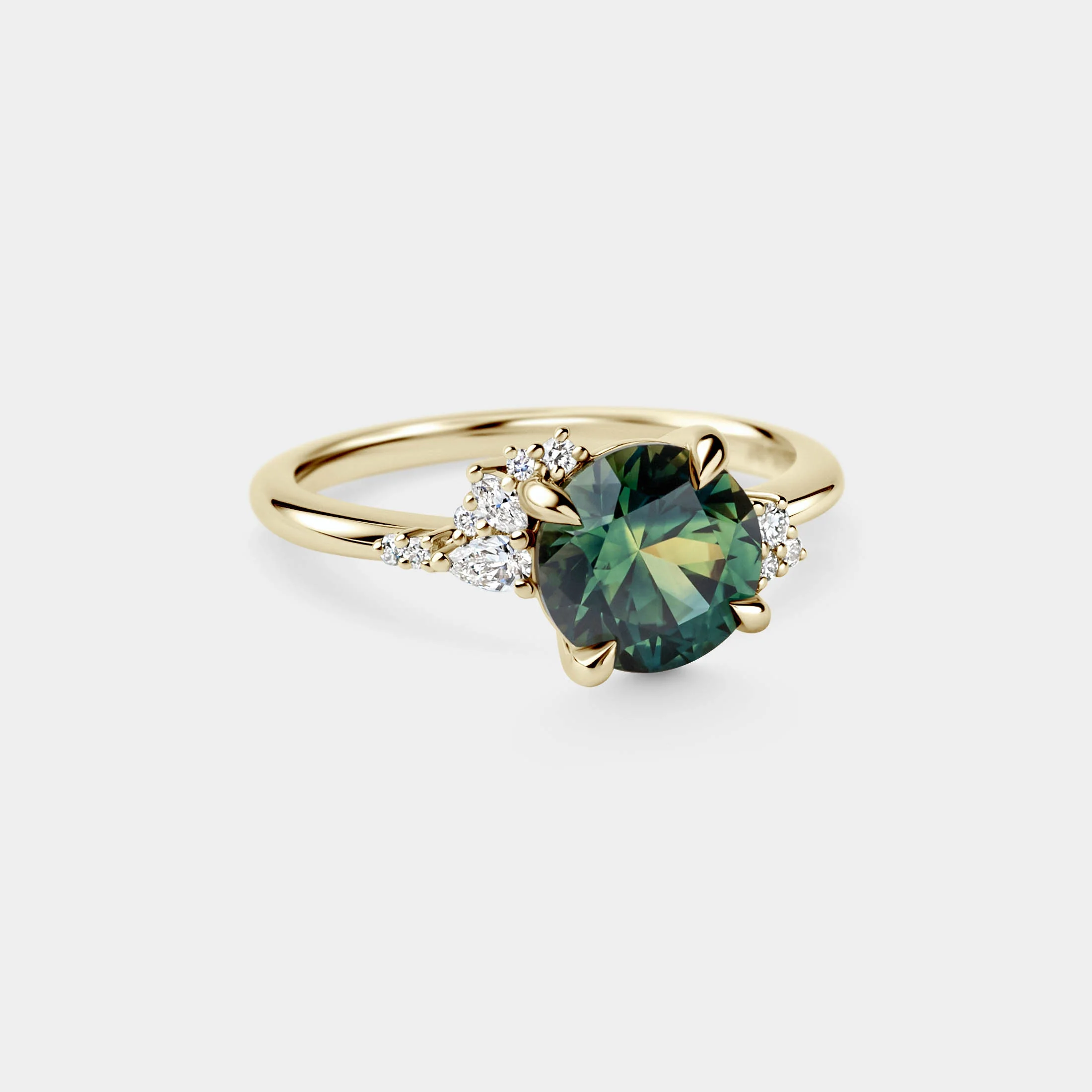 2.26ct Asymmetrical Cluster of Green/Blue Parti Sapphire & Diamond - Image 2