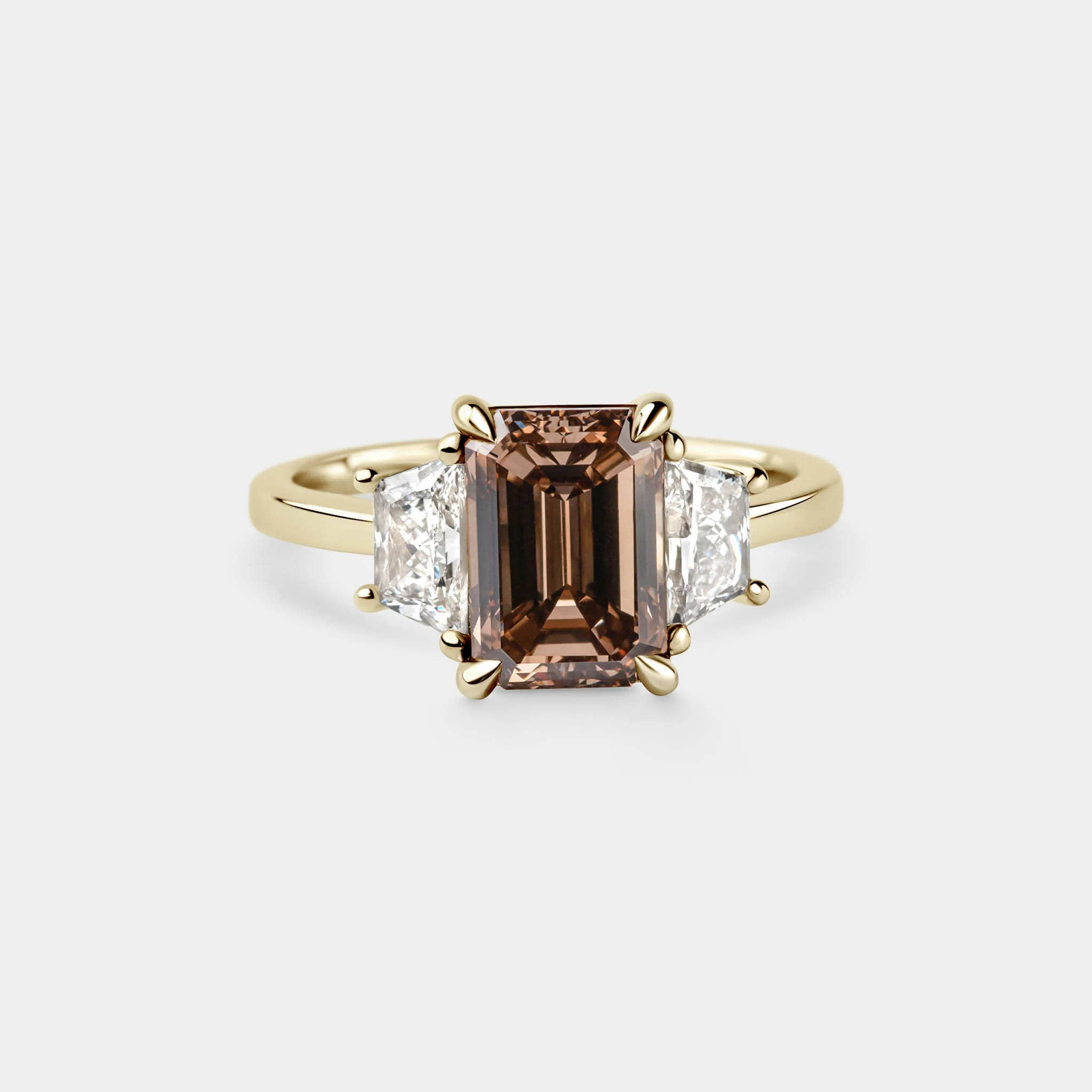 2.52ct Three Stone of Champagne Emerald & Trapezoid