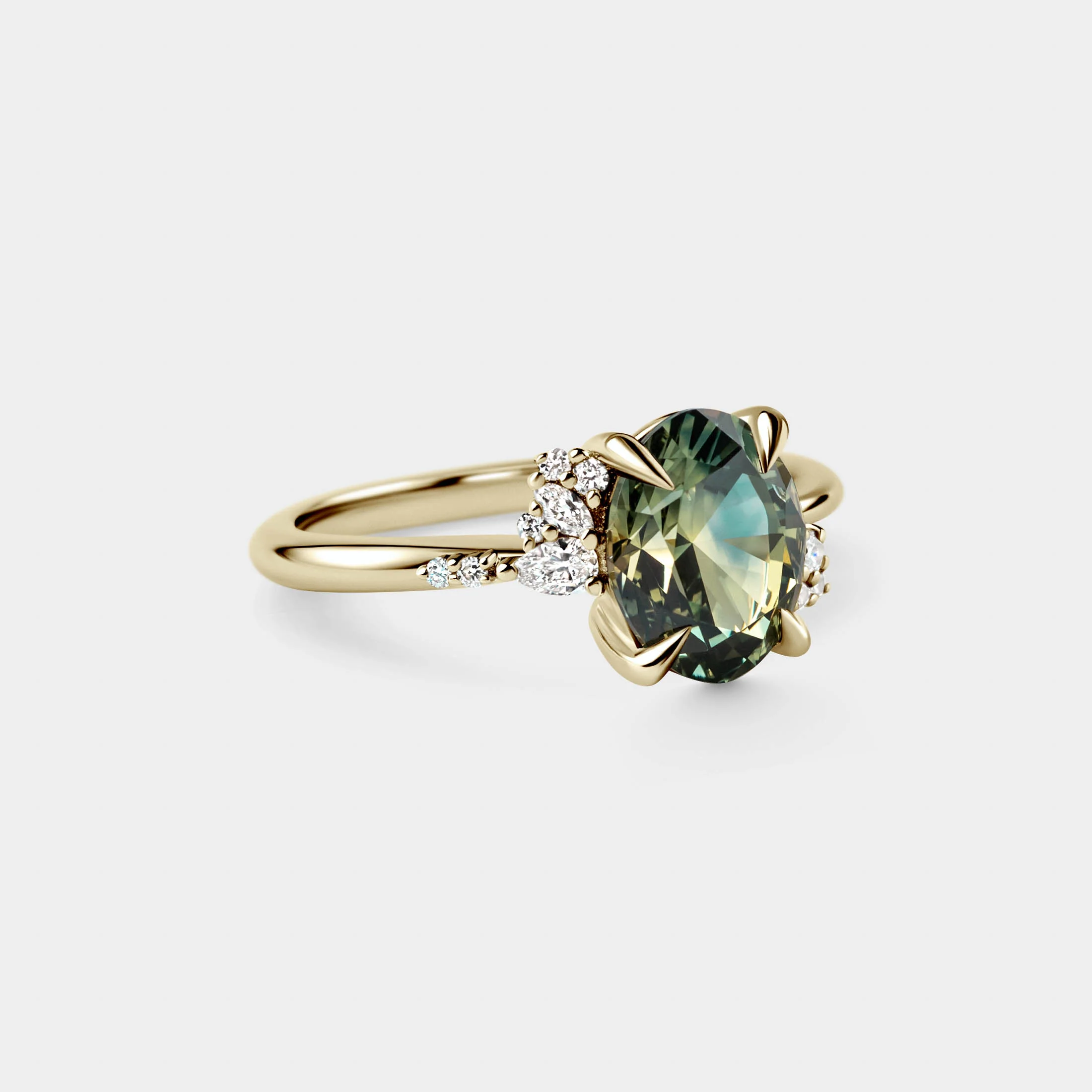 2.65ct Asymmetrical Cluster of Oval Green/Yellow/Blue Parti Sapphire & Diamond - Image 5