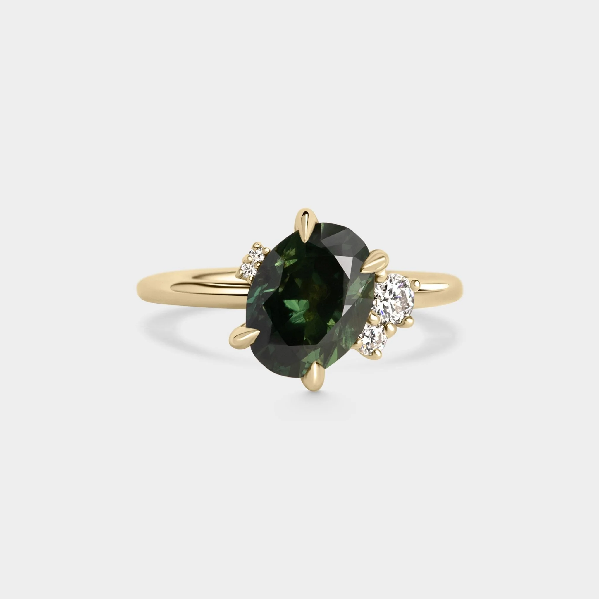 2.73ct Off-Set Asymmetrical Cluster of Green Sapphire