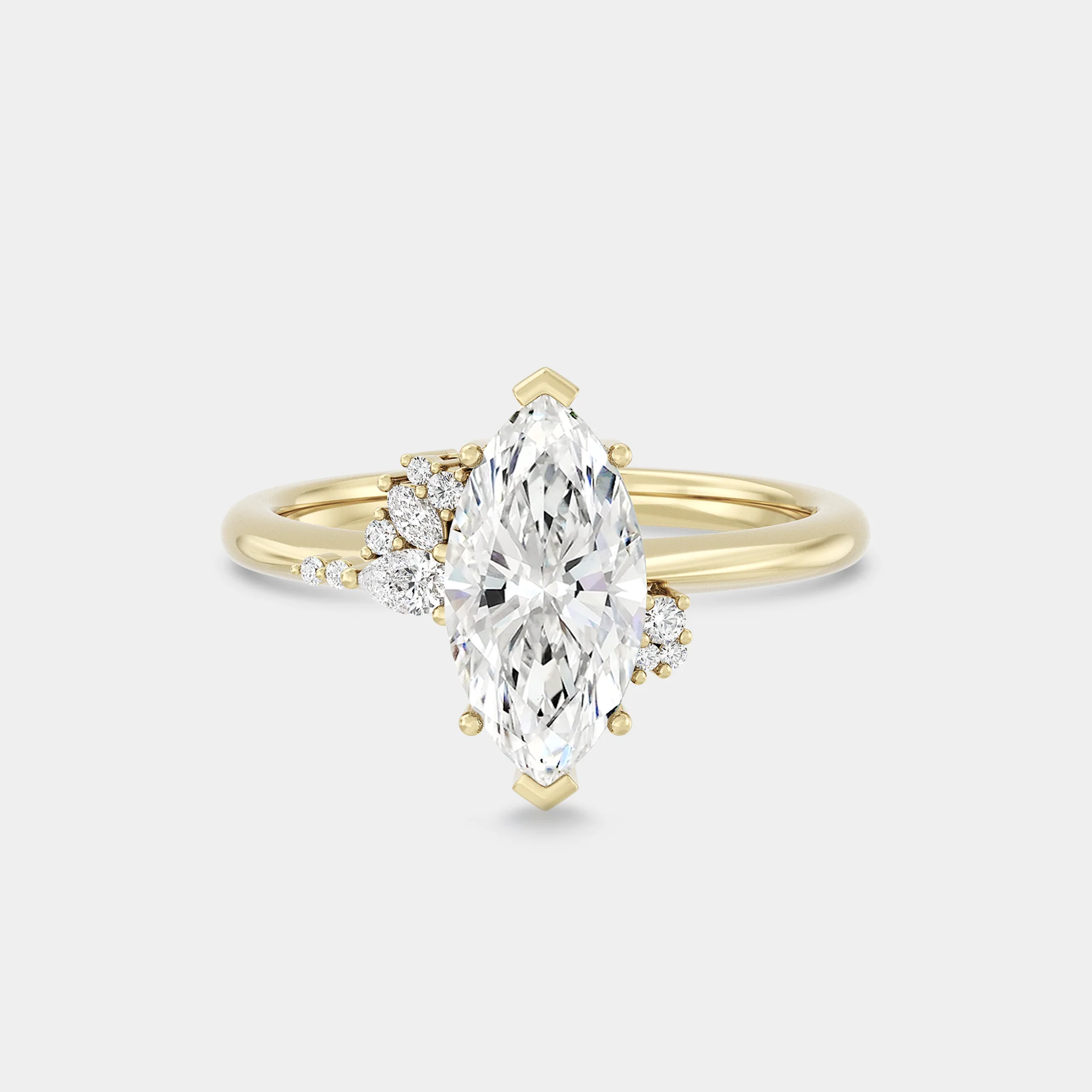 Asymmetrical Cluster of Lab Grown Marquise Diamond