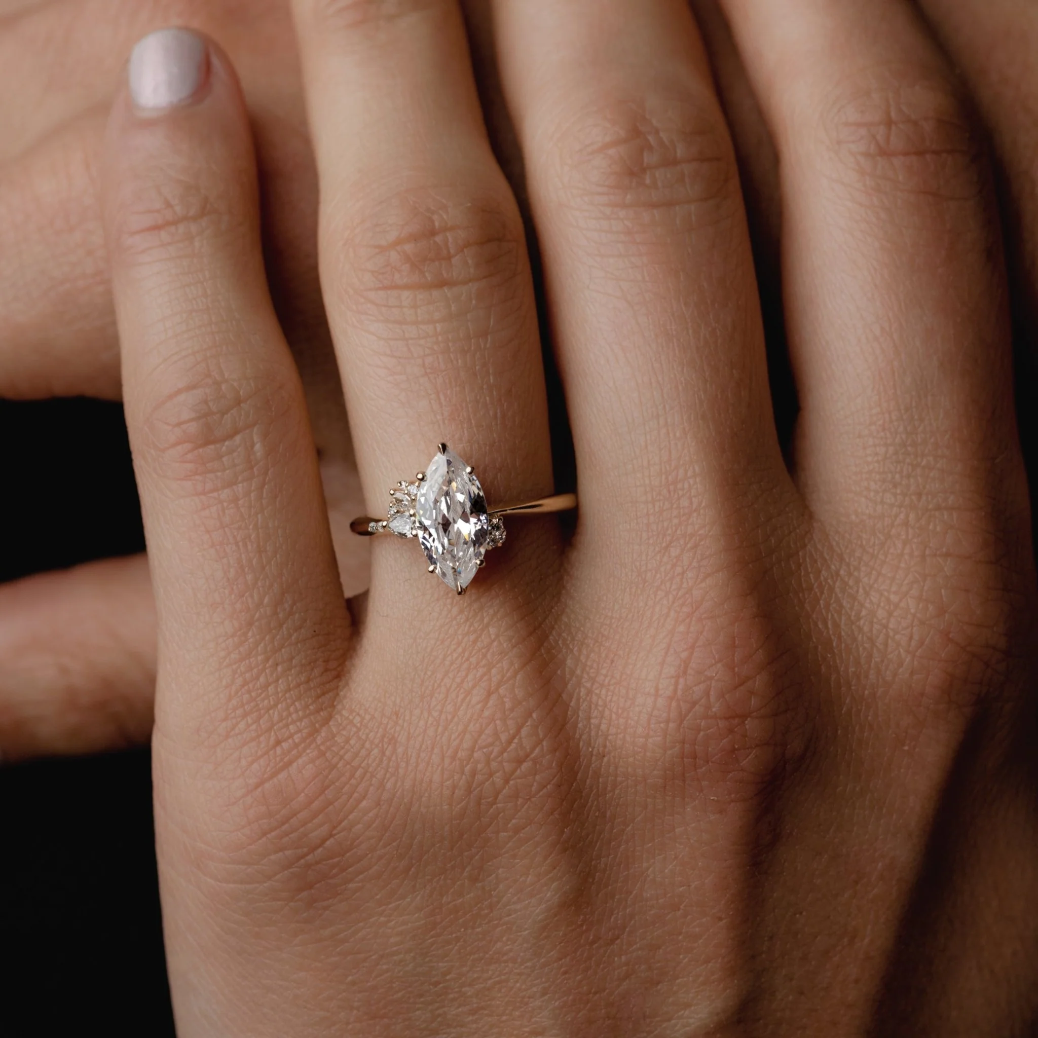Asymmetrical Cluster of Lab Grown Marquise Diamond - Image 4