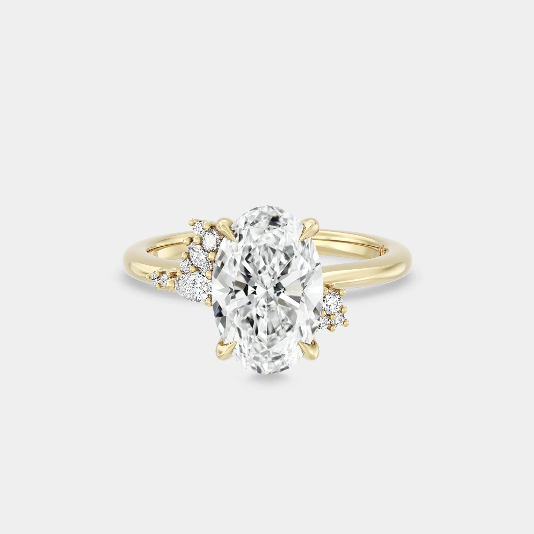 Asymmetrical Cluster of Oval Sapphire & Diamond