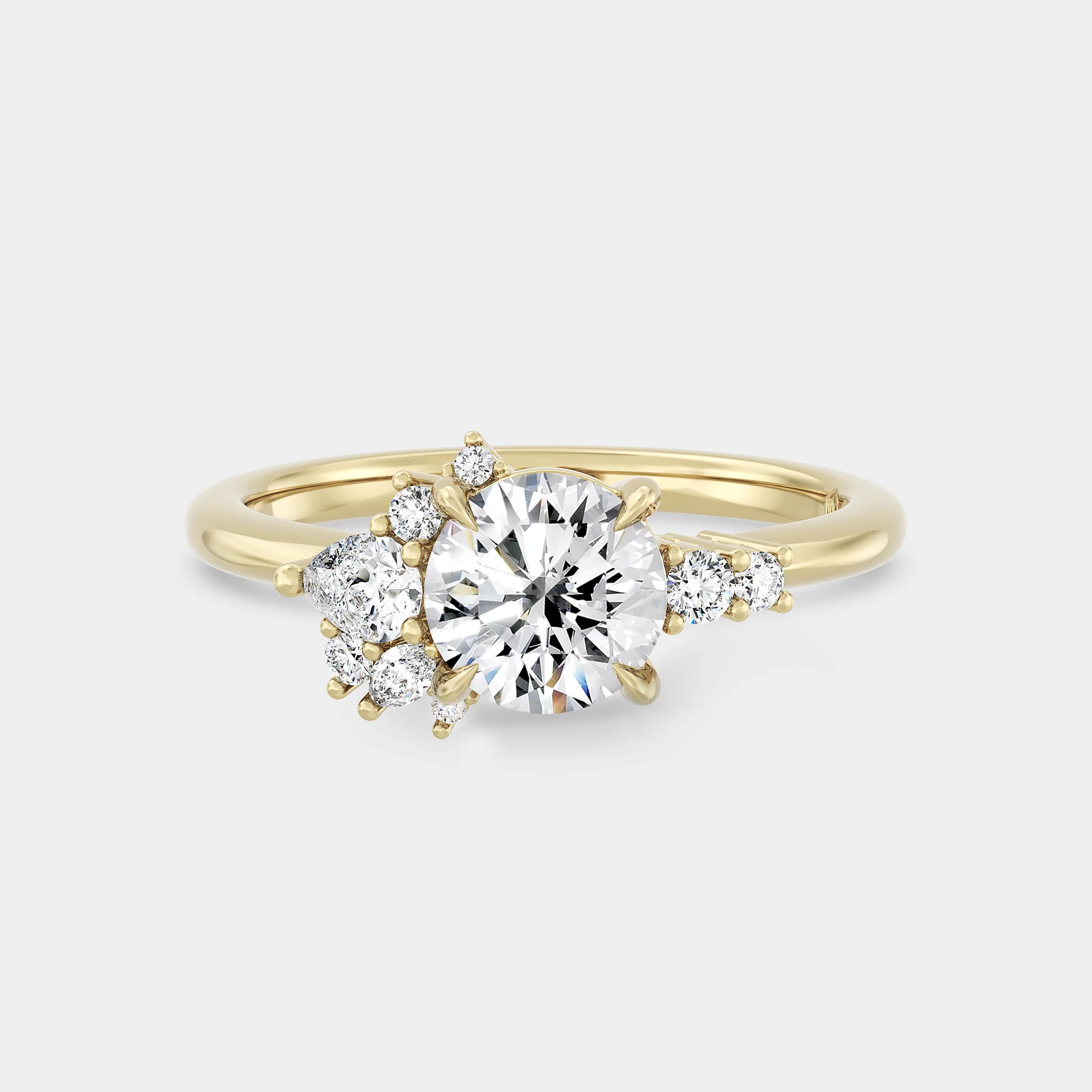 Asymmetrical Cluster of Lab Grown Round Diamond (low set)