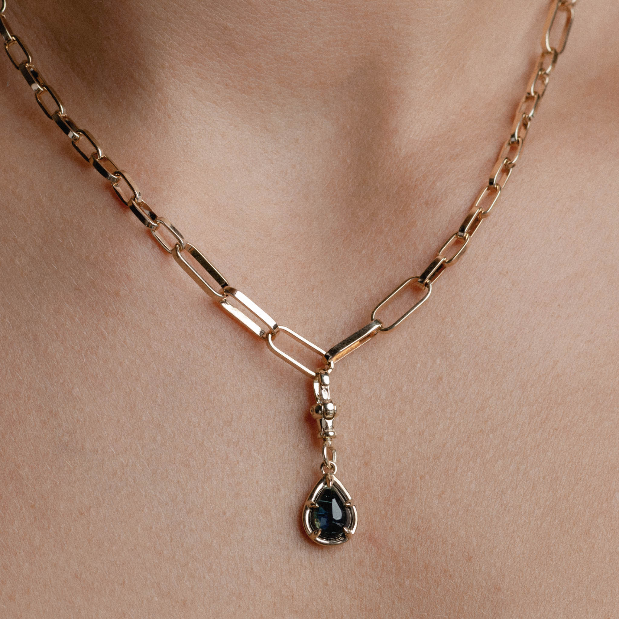 Cabochon Australian Blue Sapphire Pendant w/ Albert Swivel - Image 2