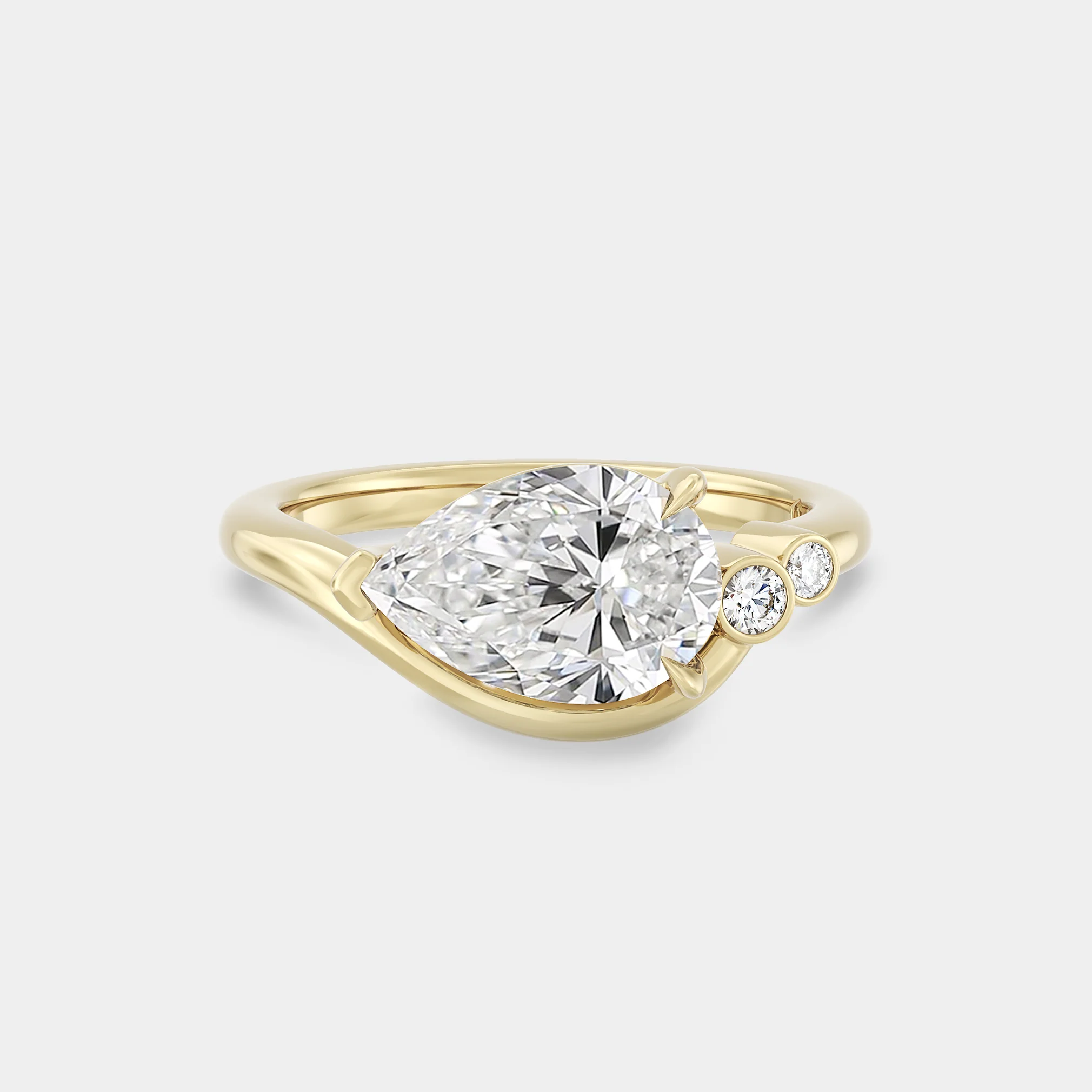 East West Pear w/ Micro Cluster Bezel Set Curved Shank
