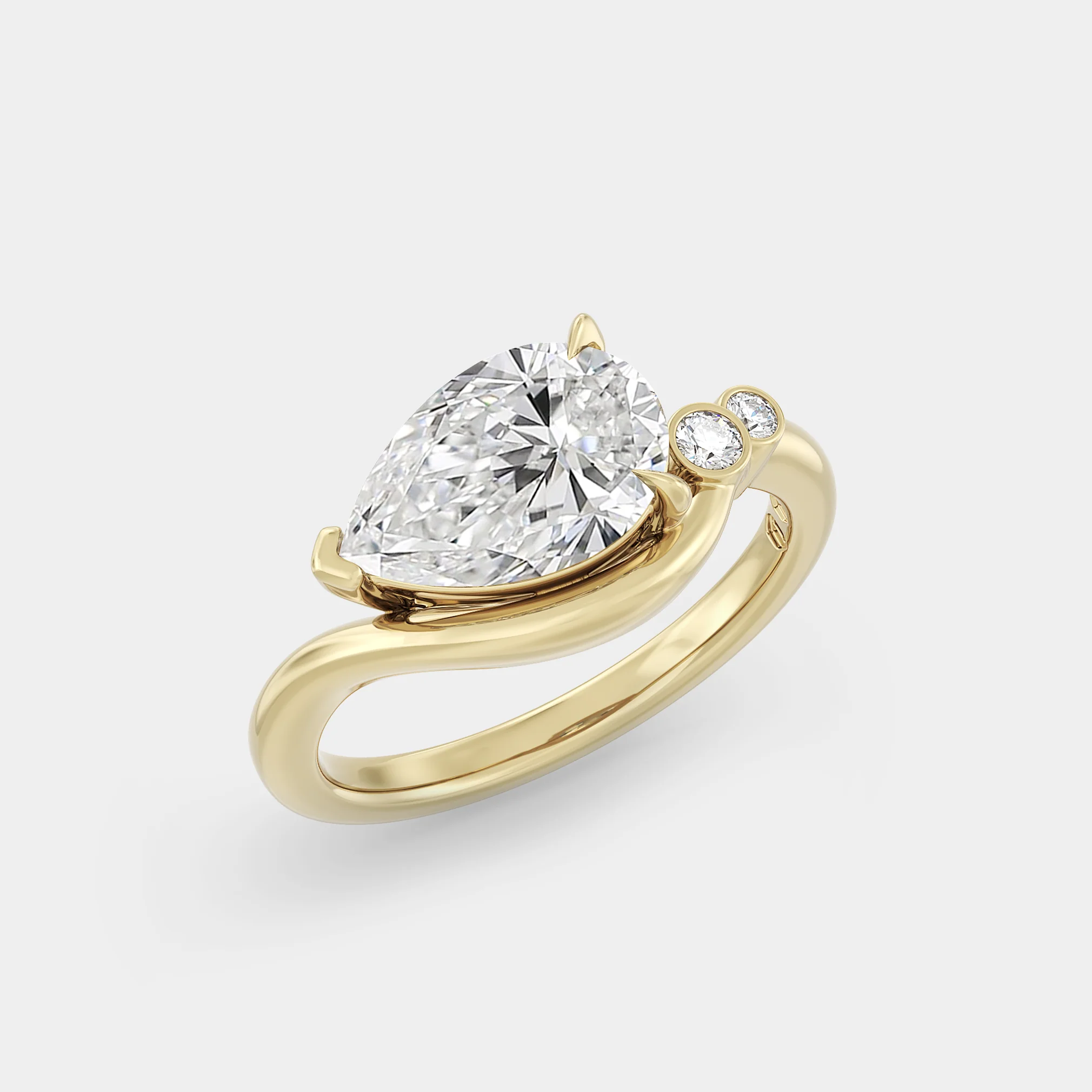 East West Pear w/ Micro Cluster Bezel Set Curved Shank - Image 2