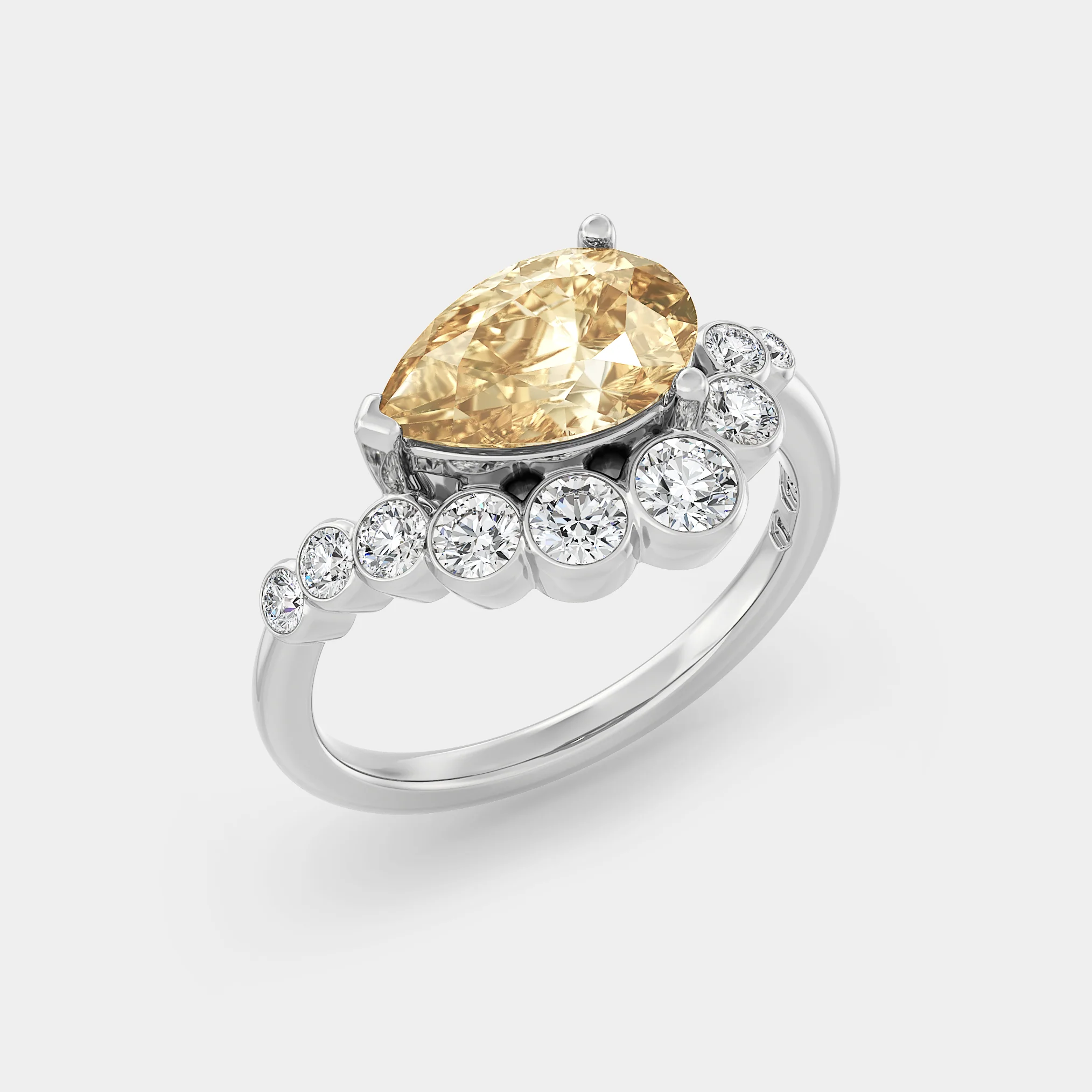 East West Pear w/ Bezel Set Curved Shank - Image 2