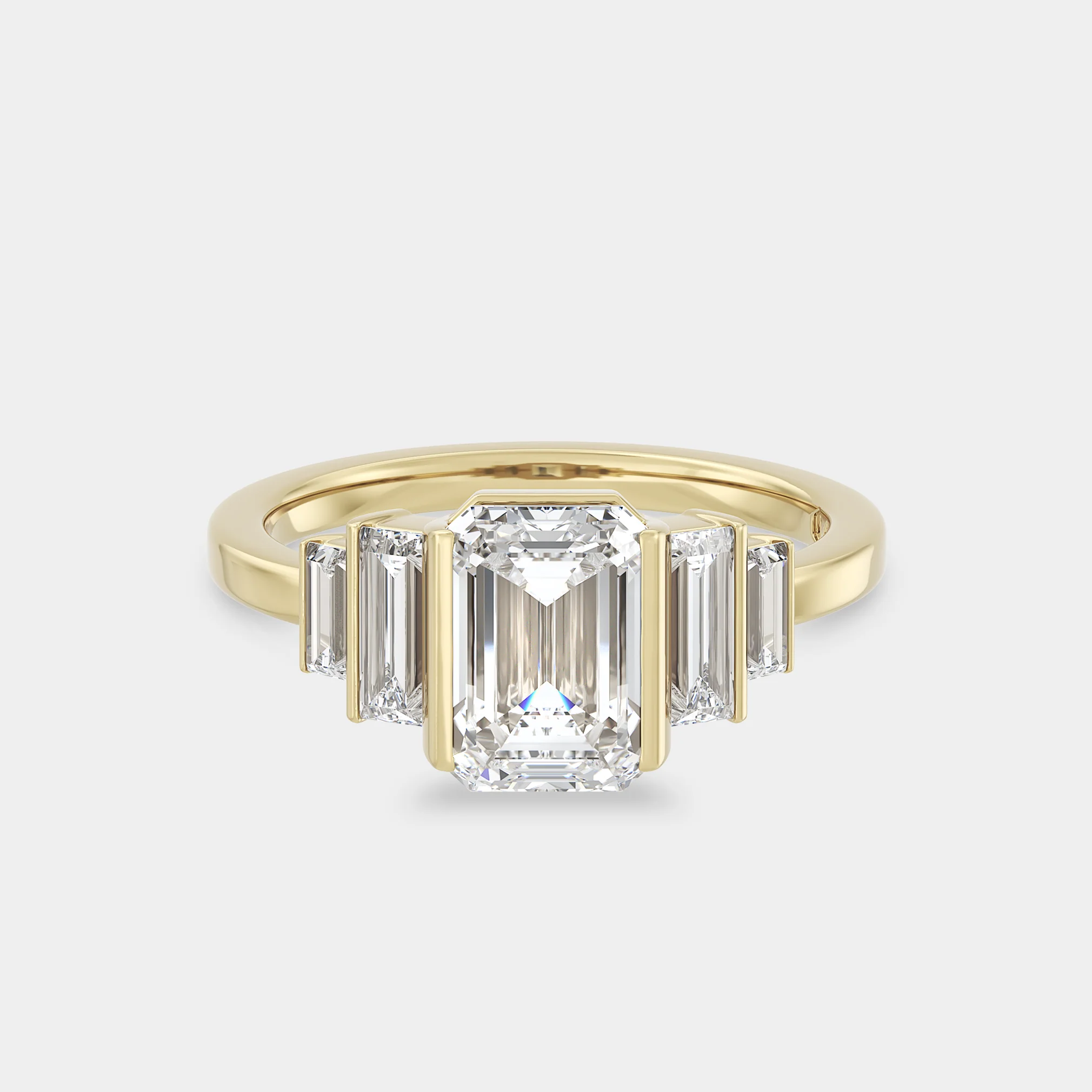 Five Stone of Emerald/Radiant Cut & Baguette, Bar Set