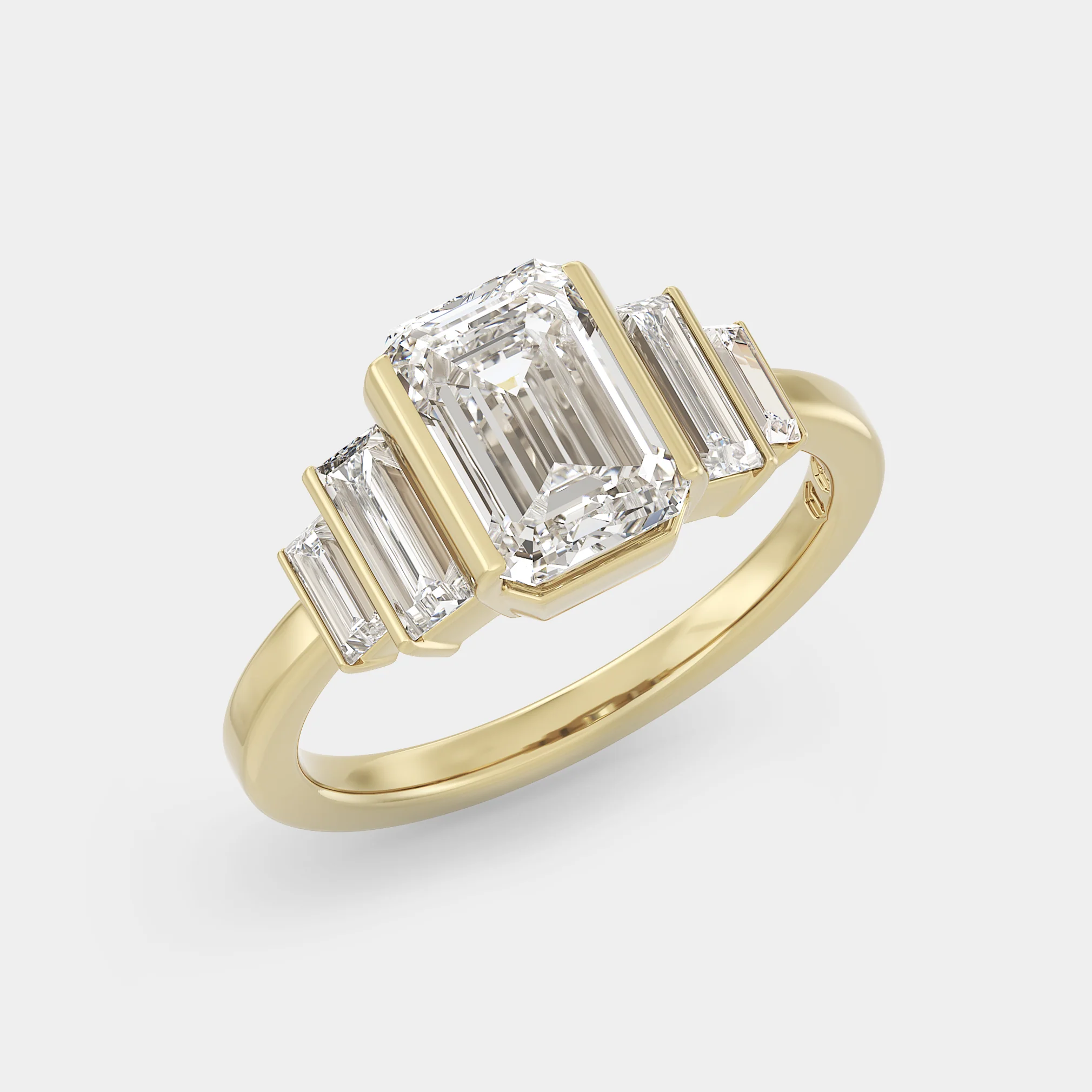 Five Stone of Emerald/Radiant Cut & Baguette, Bar Set - Image 2