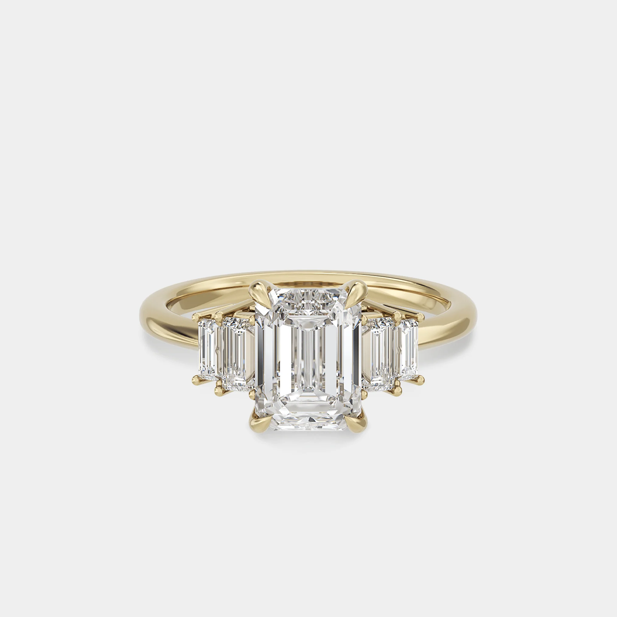 Five Stone of Lab Grown Emerald & Baguette Diamond
