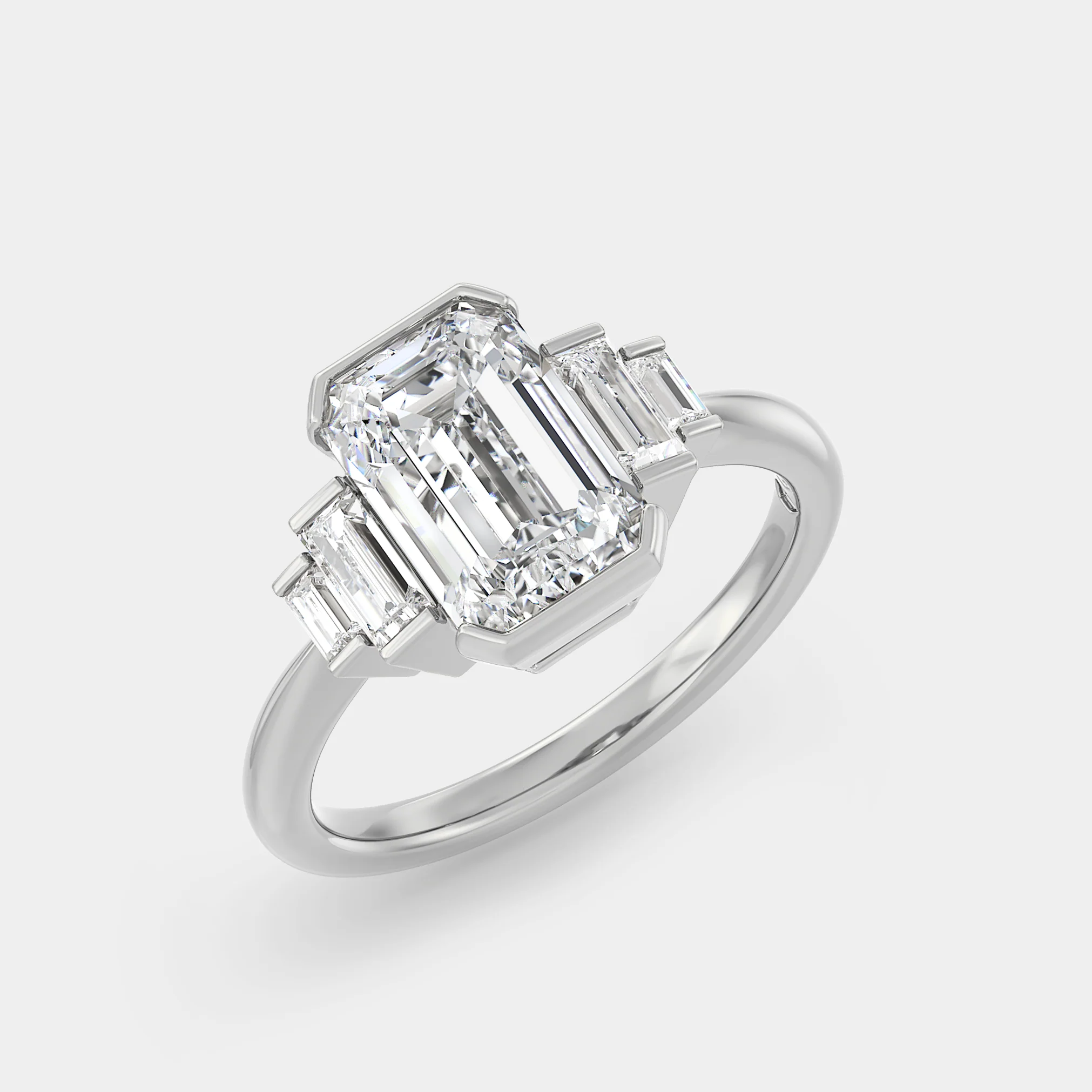 Five Stone of Half Bezel Emerald Cut Lab Grown Diamond & Baguette - Image 2