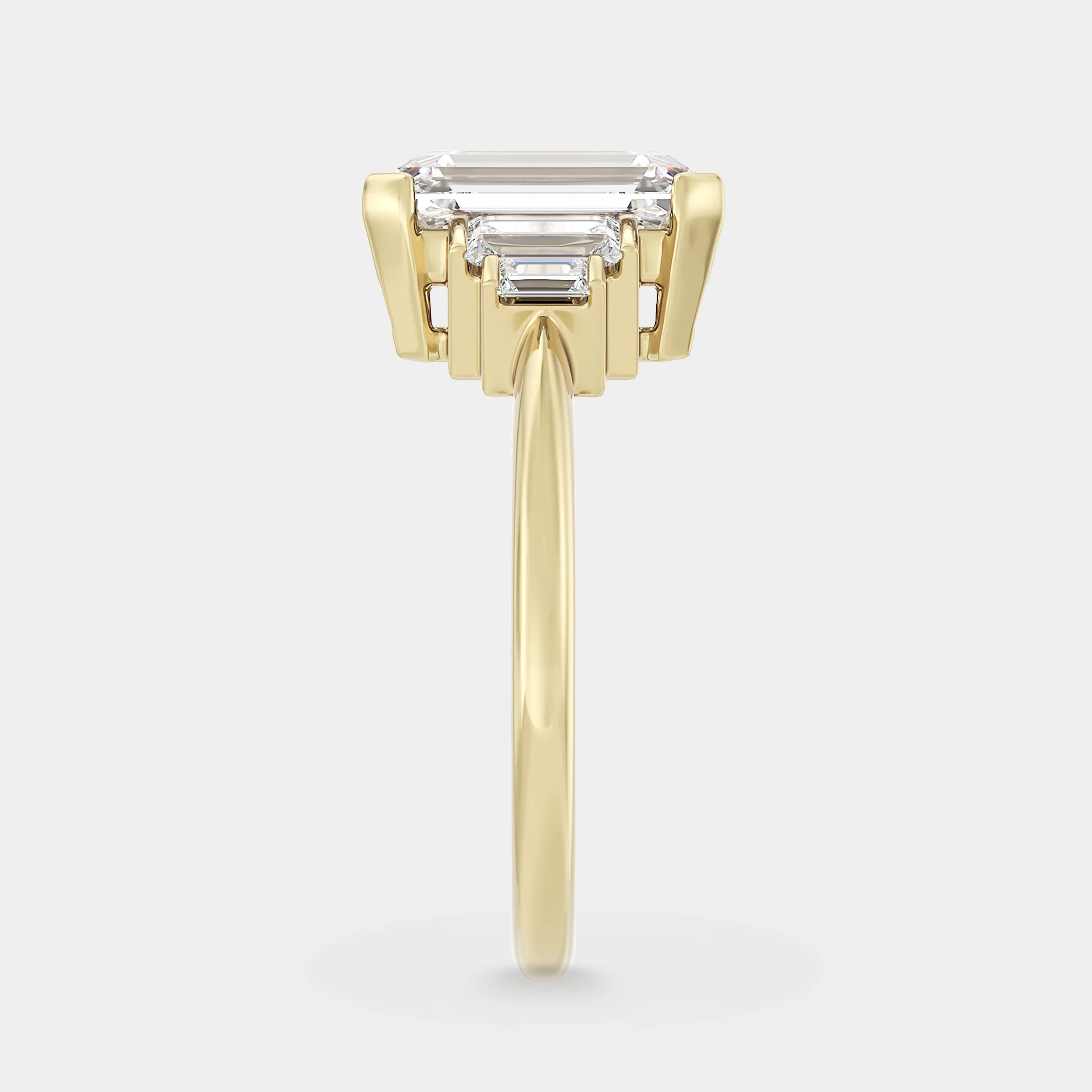 Five Stone of Half Bezel Emerald Cut Lab Grown Diamond & Baguette - Image 3