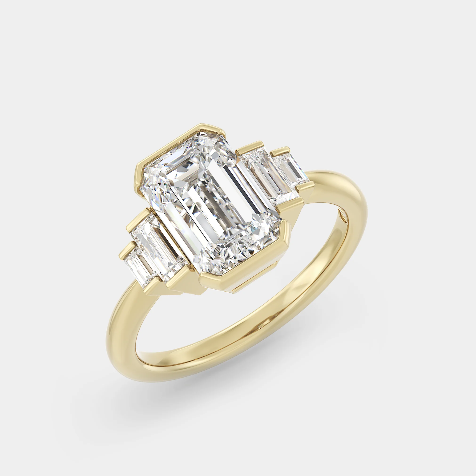 Five Stone of Half Bezel Emerald Cut Lab Grown Diamond & Baguette - Image 4