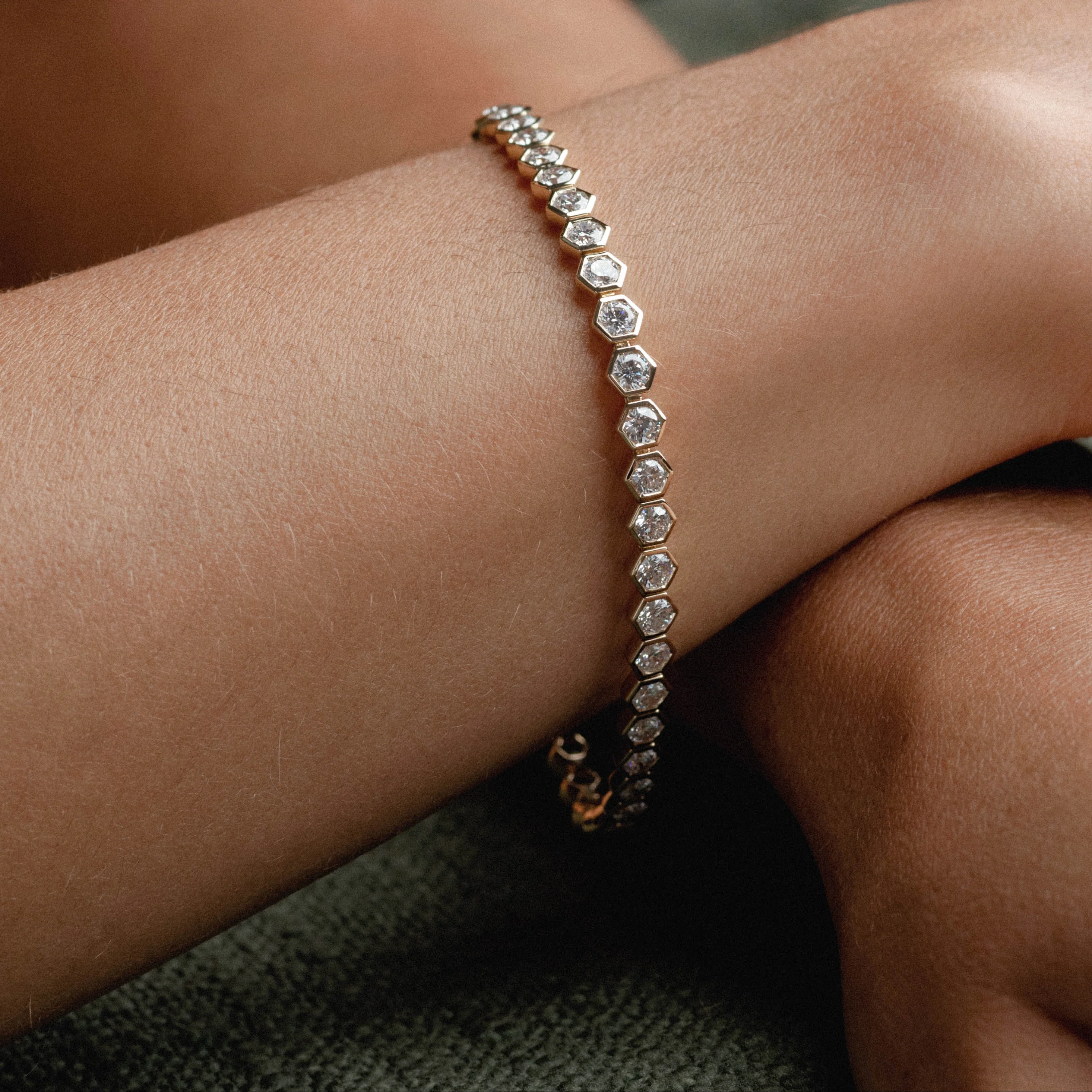 Hexagonal Bezel Diamond Tennis Bracelet - Image 2