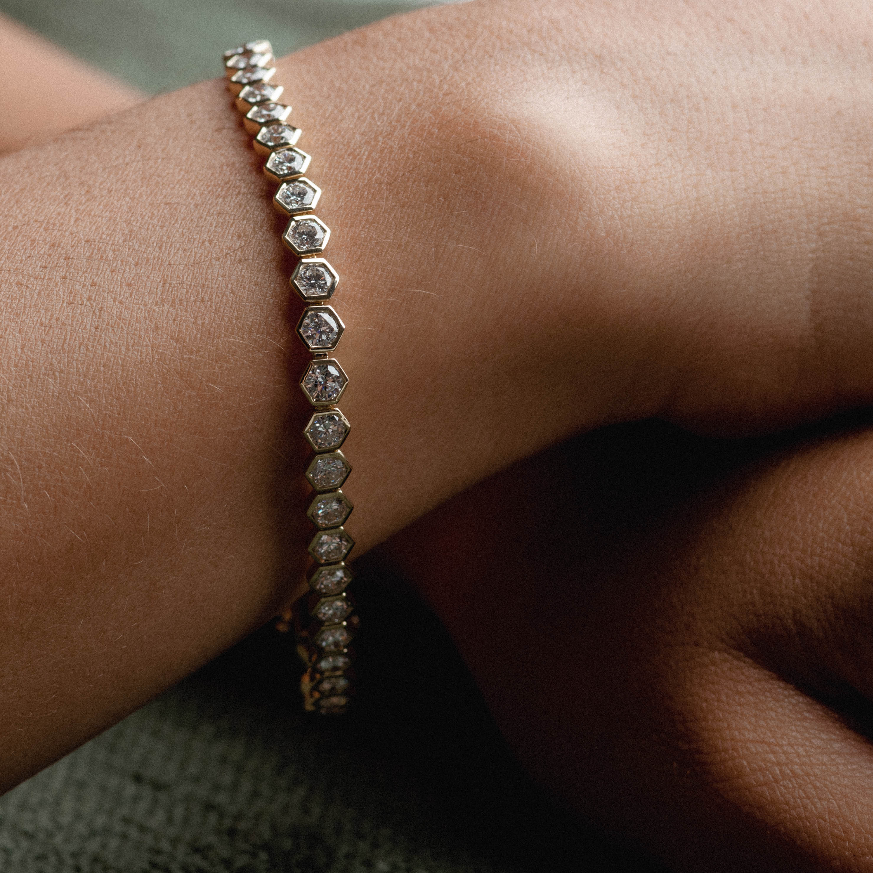 Hexagonal Bezel Diamond Tennis Bracelet - Image 5