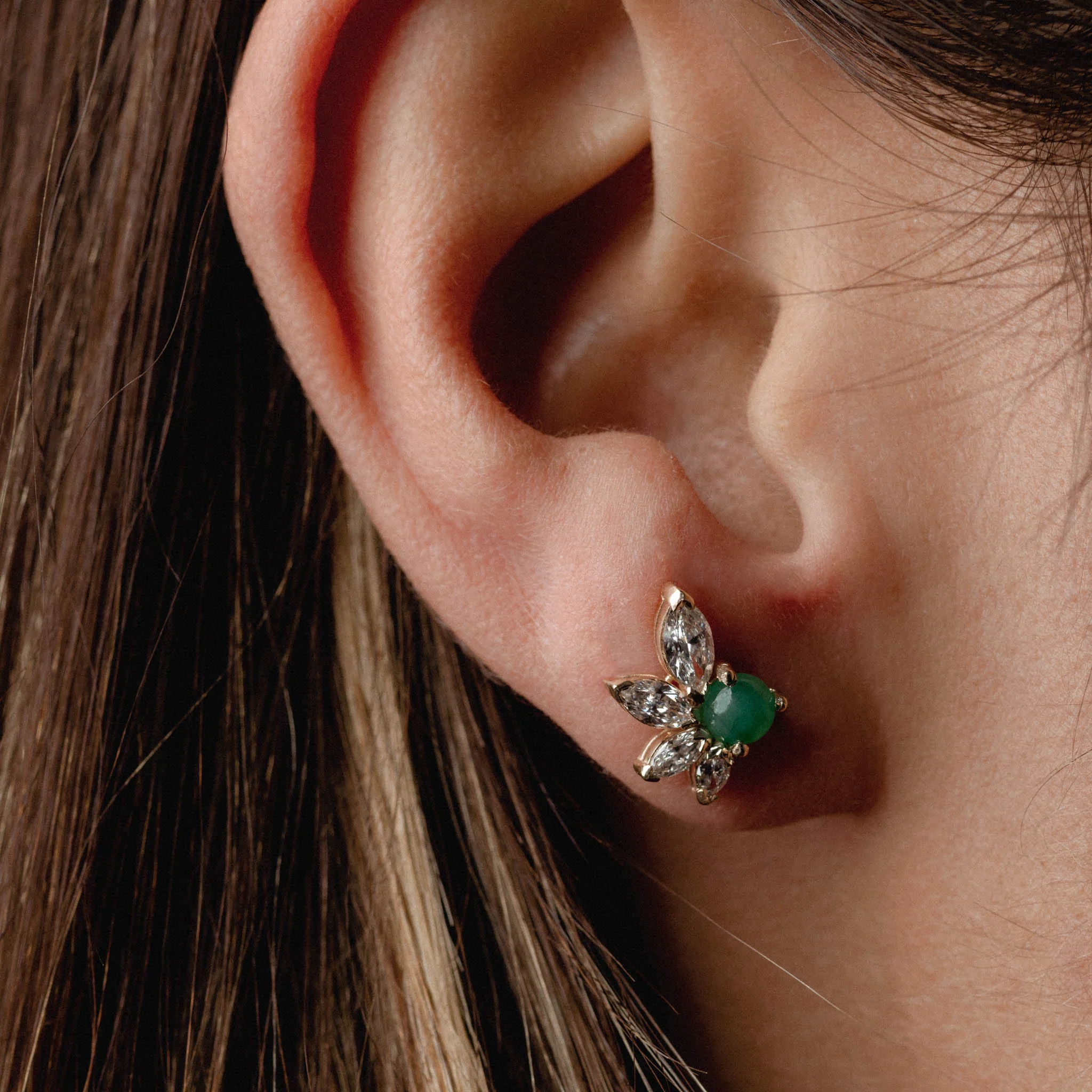 Marquise & Emerald Cabochon Studs - Image 3