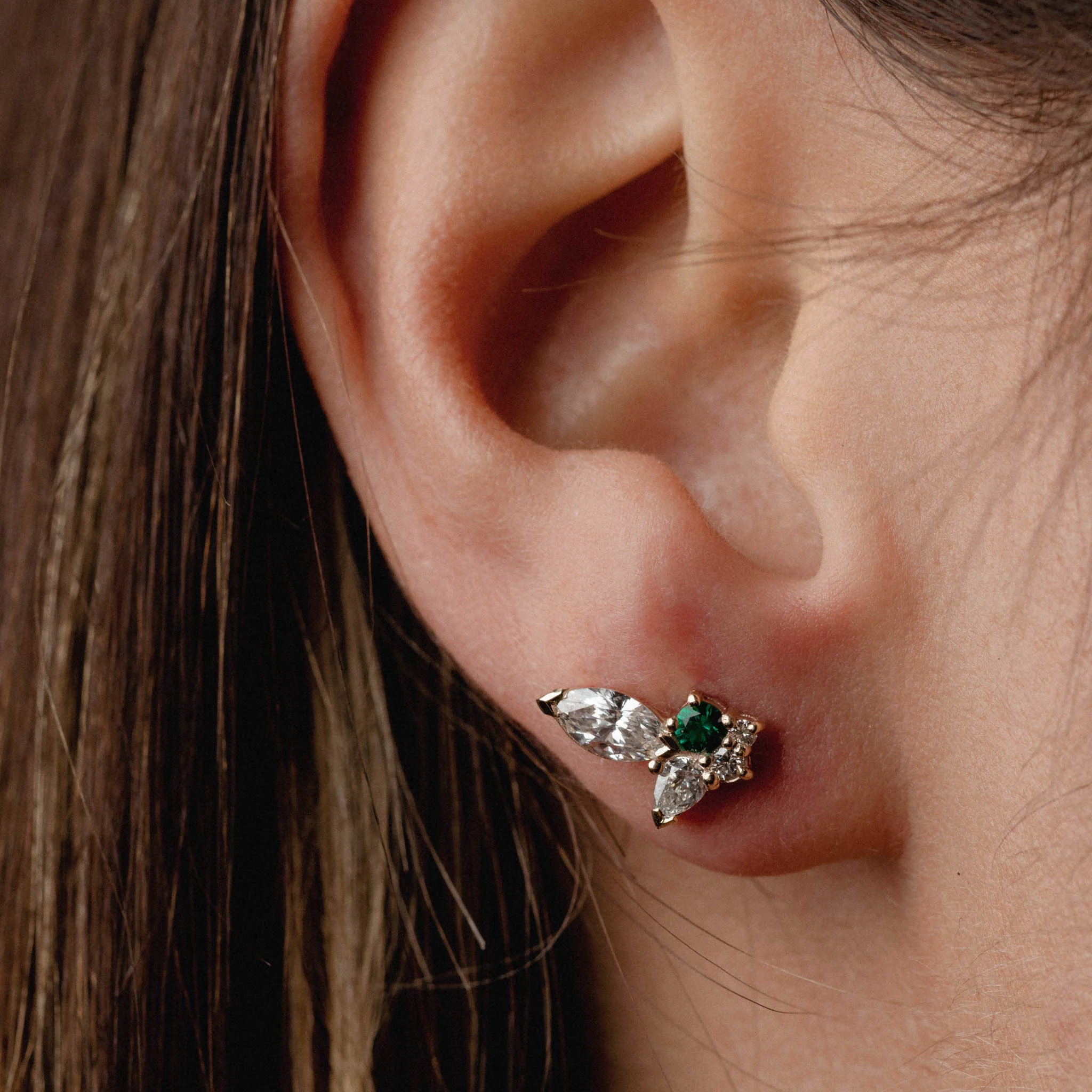 Marquise & Emerald Cluster Studs - Image 3