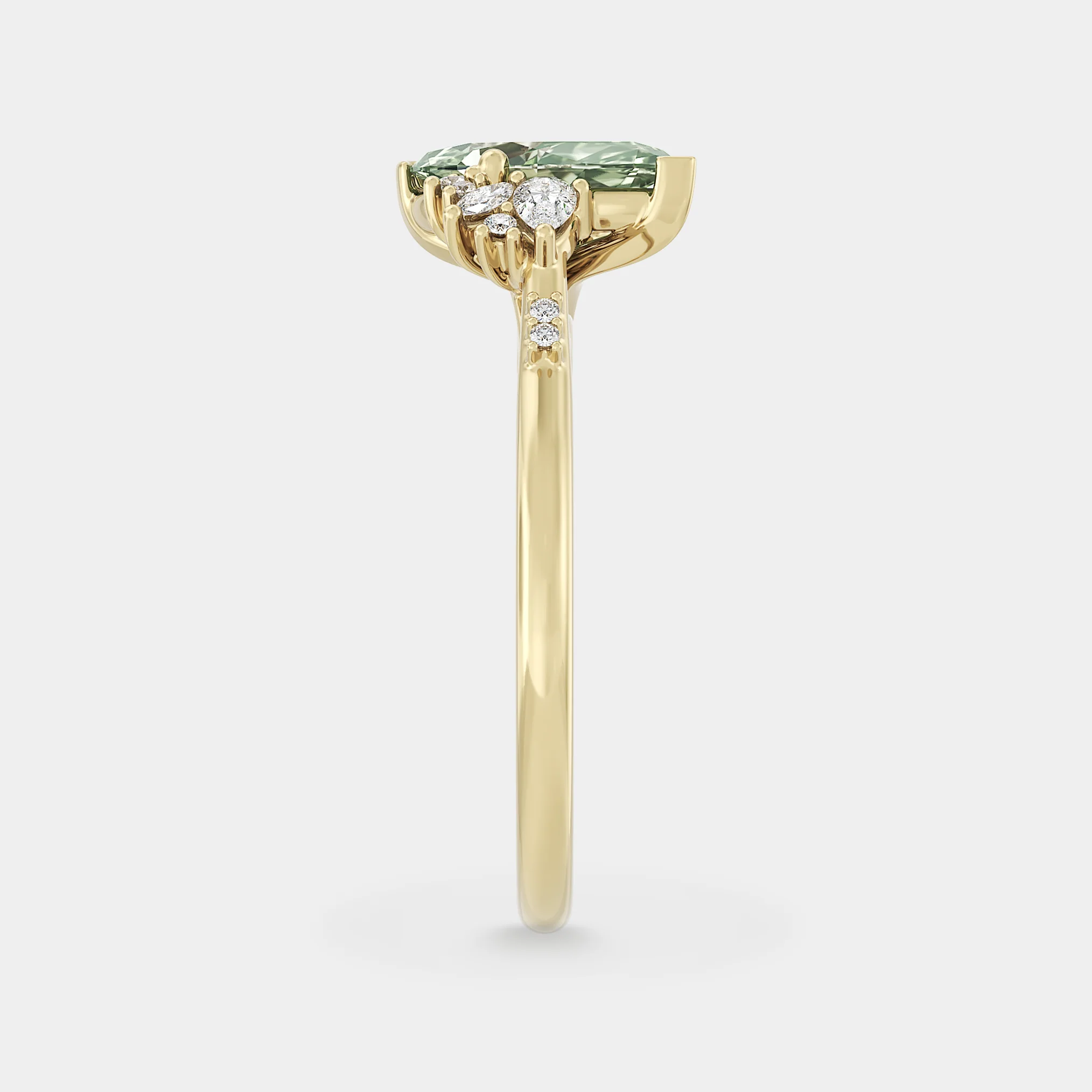 Off-angle Asymmetrical Cluster & Fancy Green Marquise Diamond - Image 2