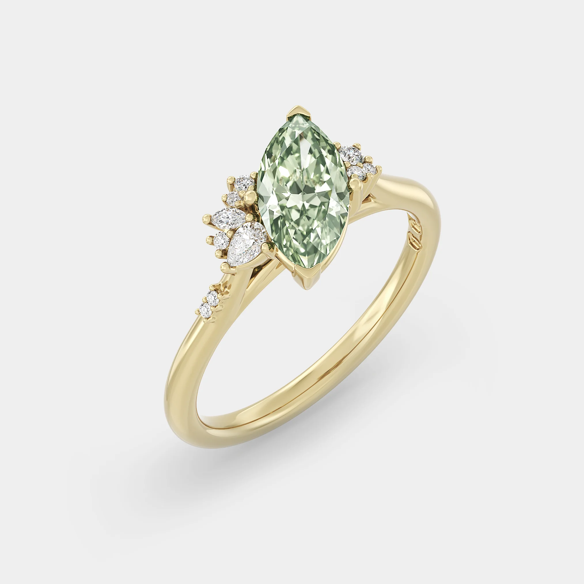 Off-angle Asymmetrical Cluster & Fancy Green Marquise Diamond - Image 3