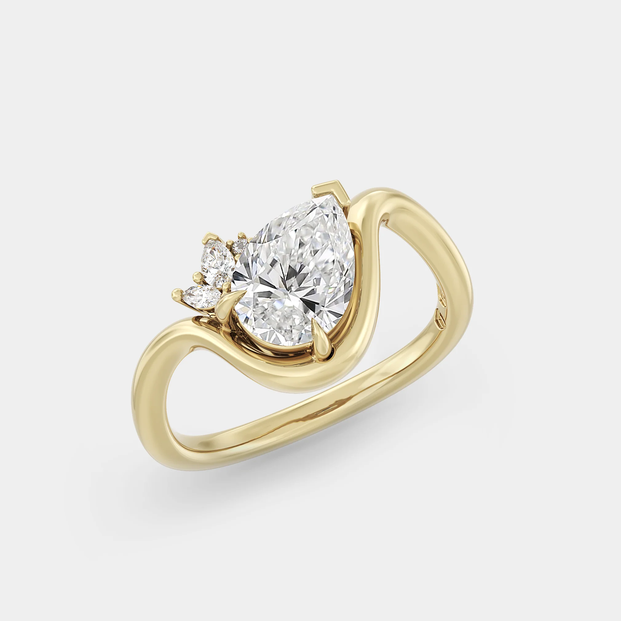 Off-angle Asymmetrical Cluster of Pear Sapphire on Curved Shank - Image 2