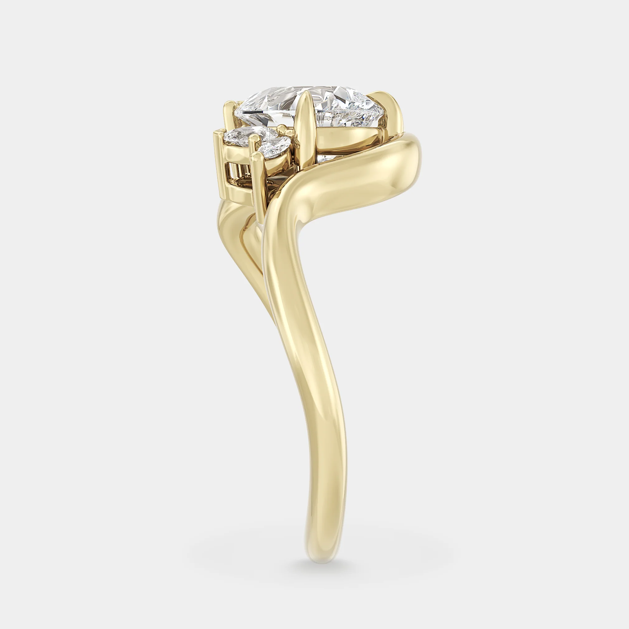 Off-angle Asymmetrical Cluster of Pear Sapphire on Curved Shank - Image 3