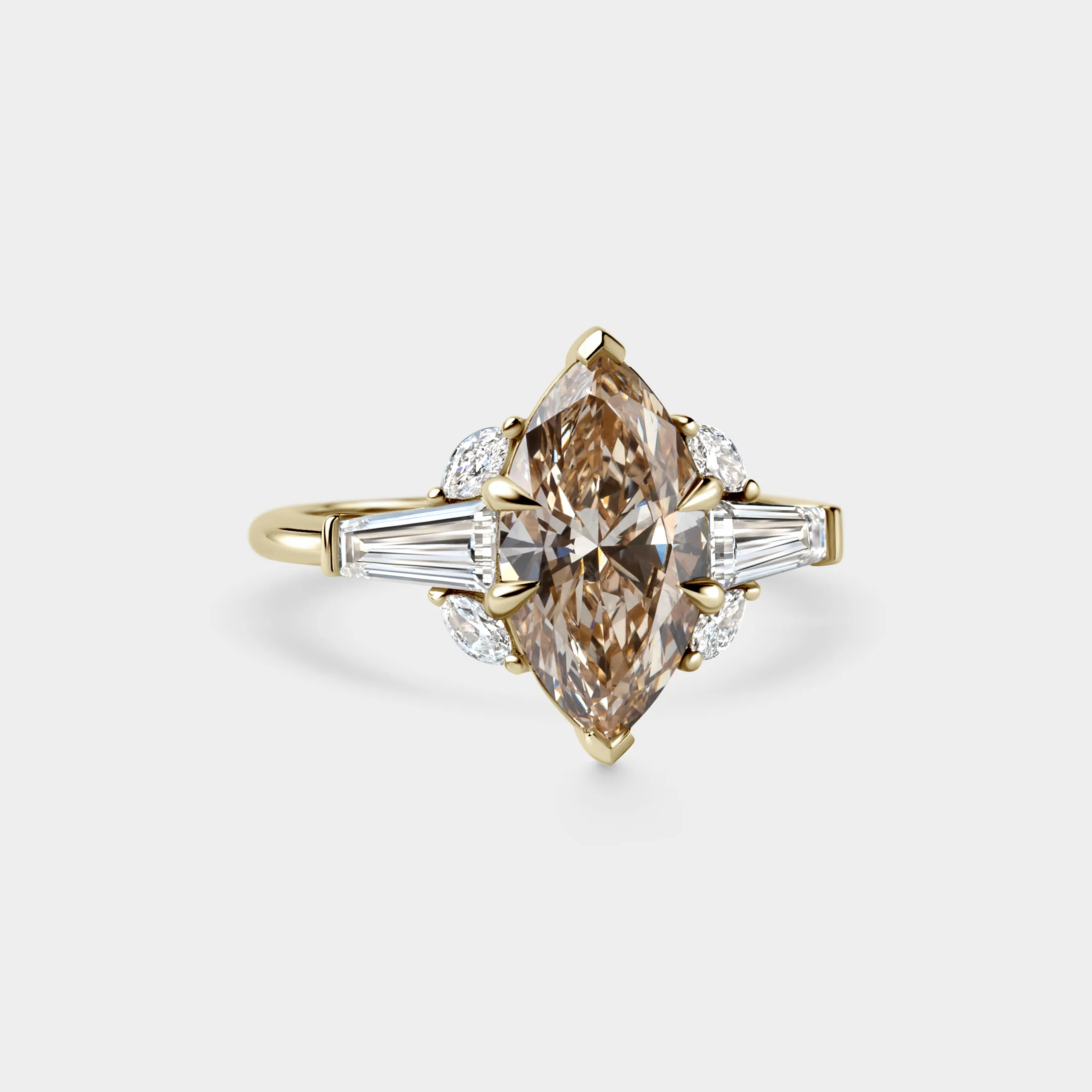 Champagne Marquise w/ Tapered Baguette & White Marquise Diamond