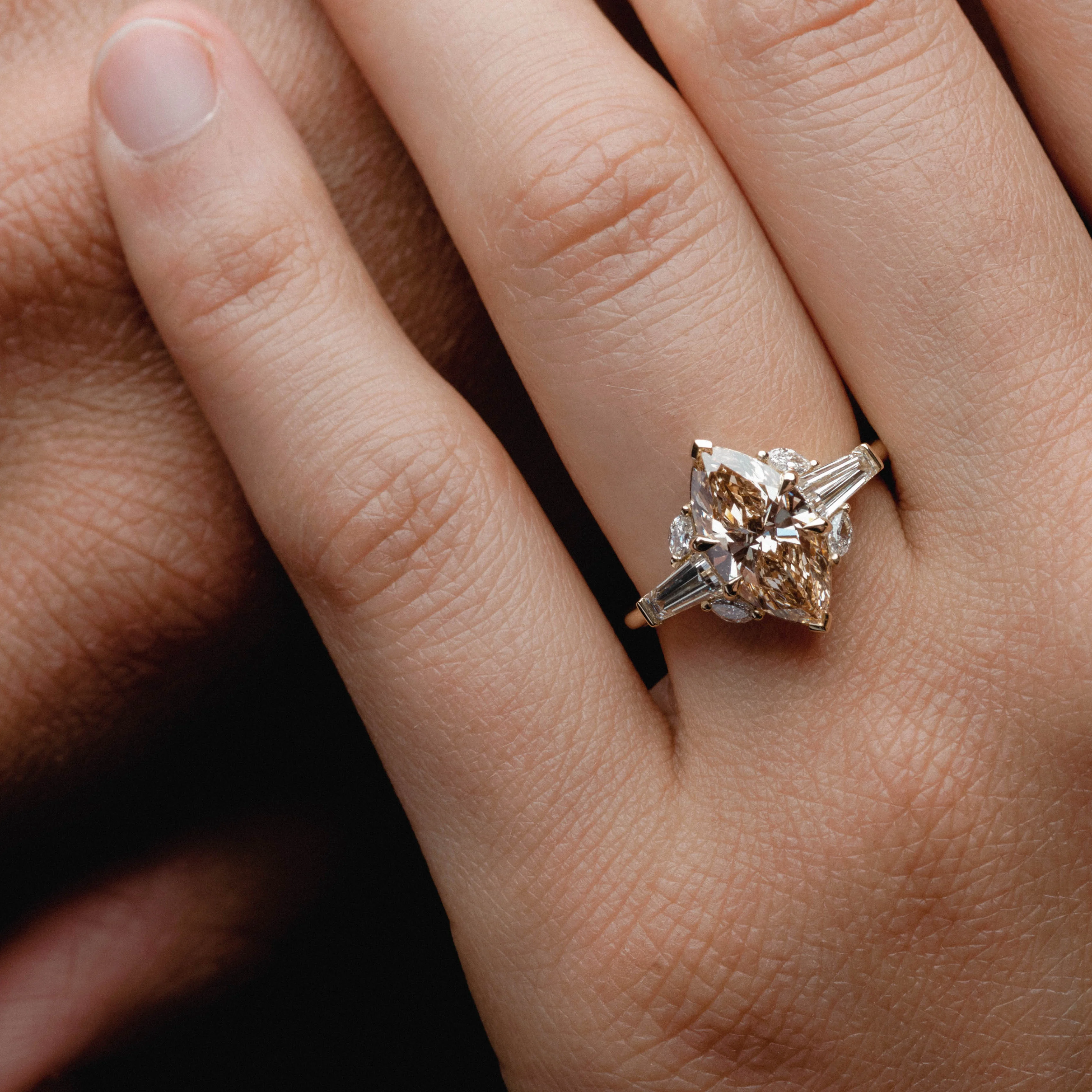Champagne Marquise w/ Tapered Baguette & White Marquise Diamond - Image 5
