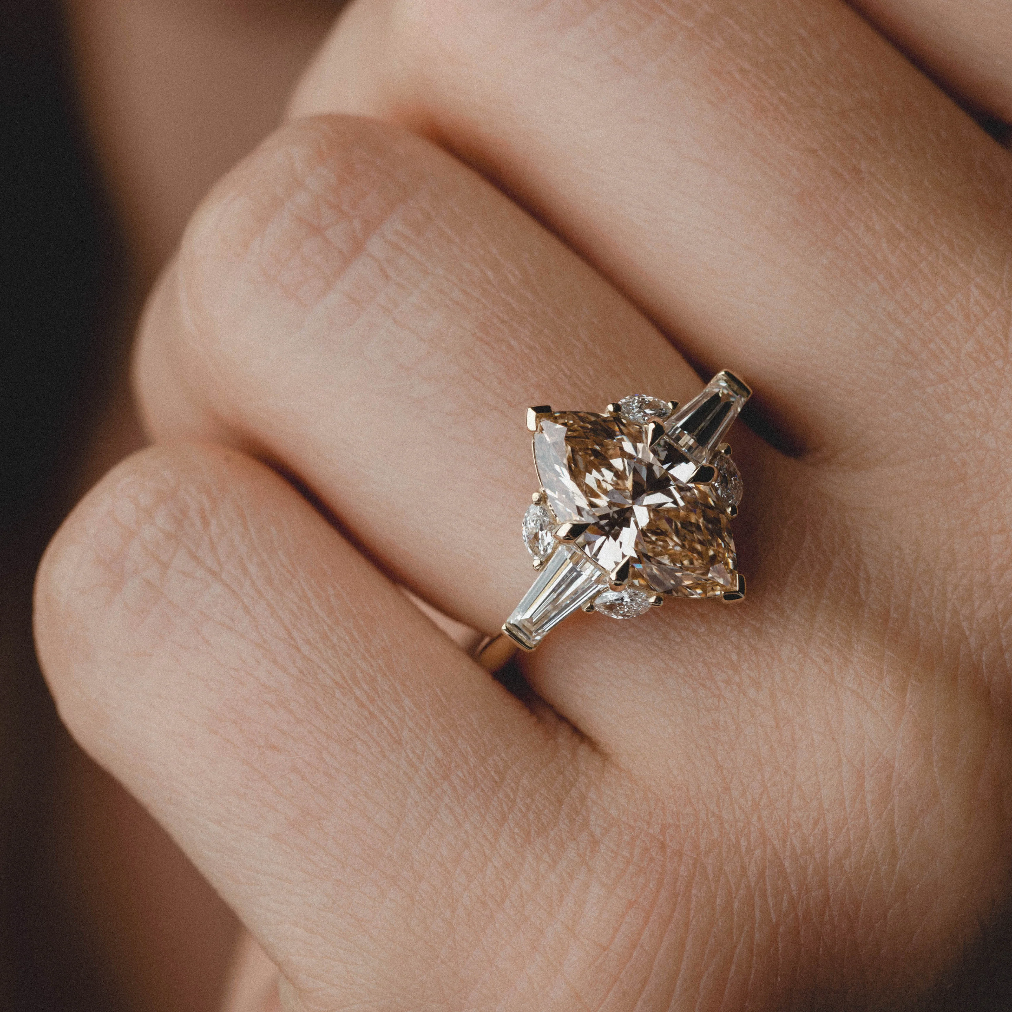 Champagne Marquise w/ Tapered Baguette & White Marquise Diamond - Image 6