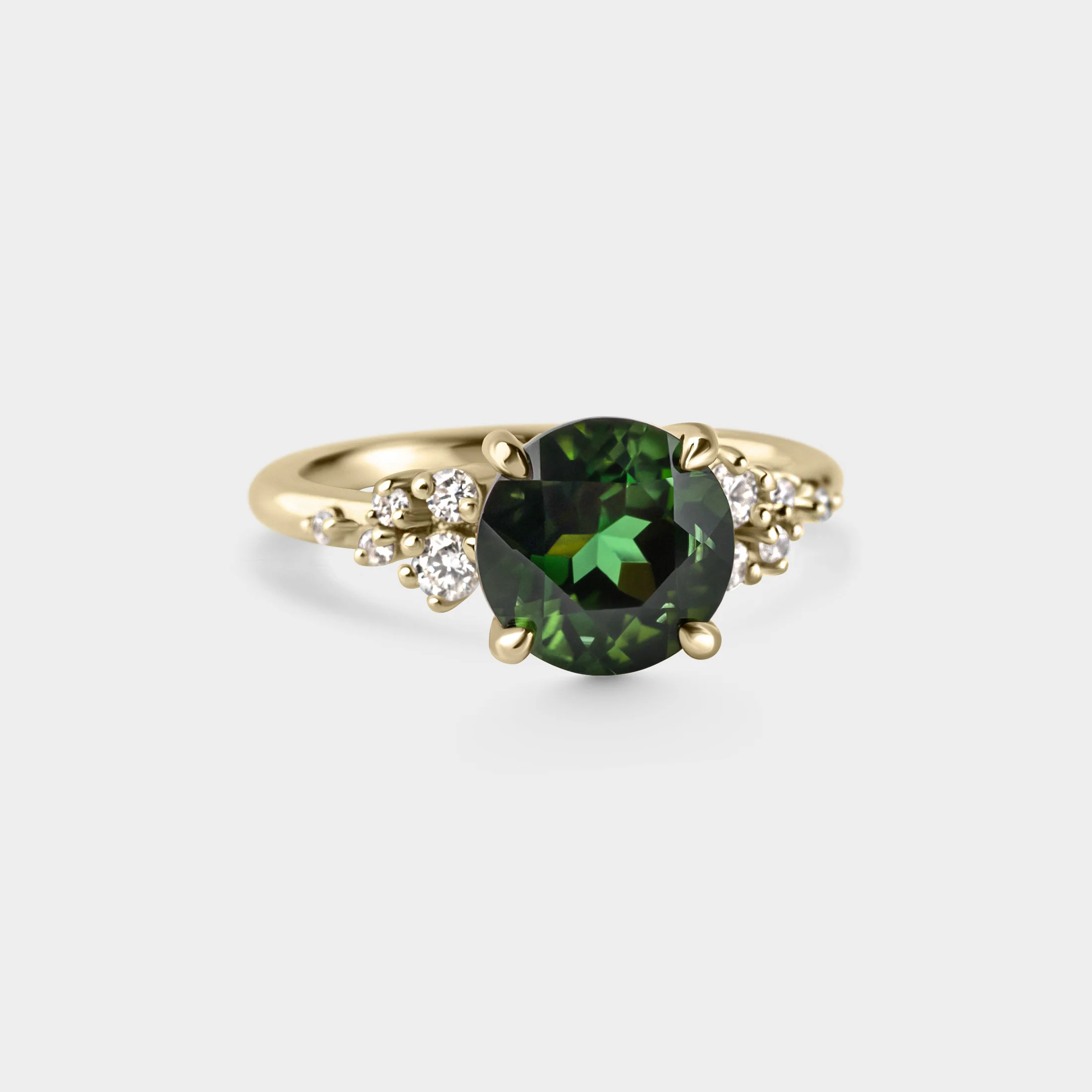 Symmetrical Cluster of Dark Green Tourmaline & Diamond