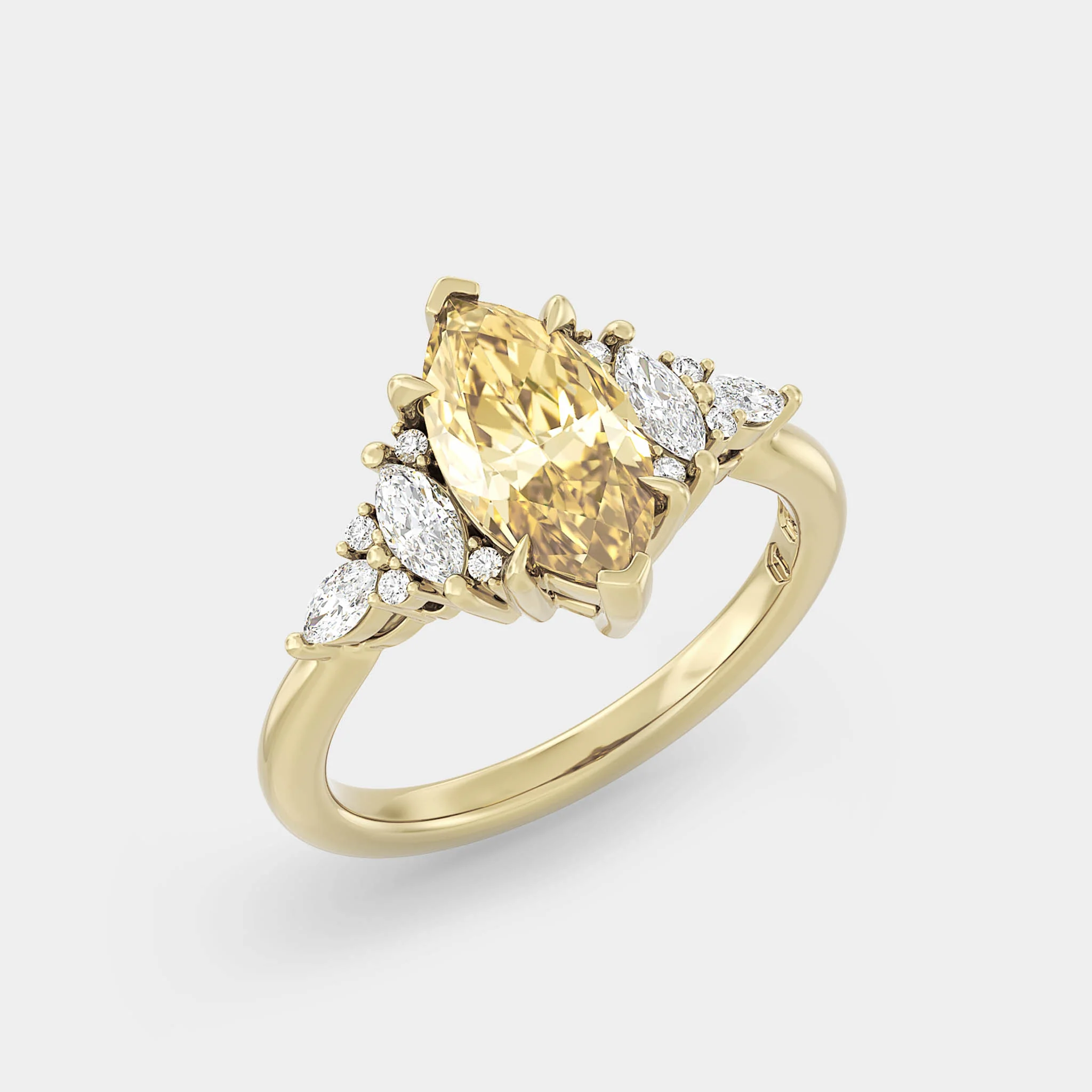 Symmetrical Cluster of Lab Grown Marquise Yellow Diamond - Image 2