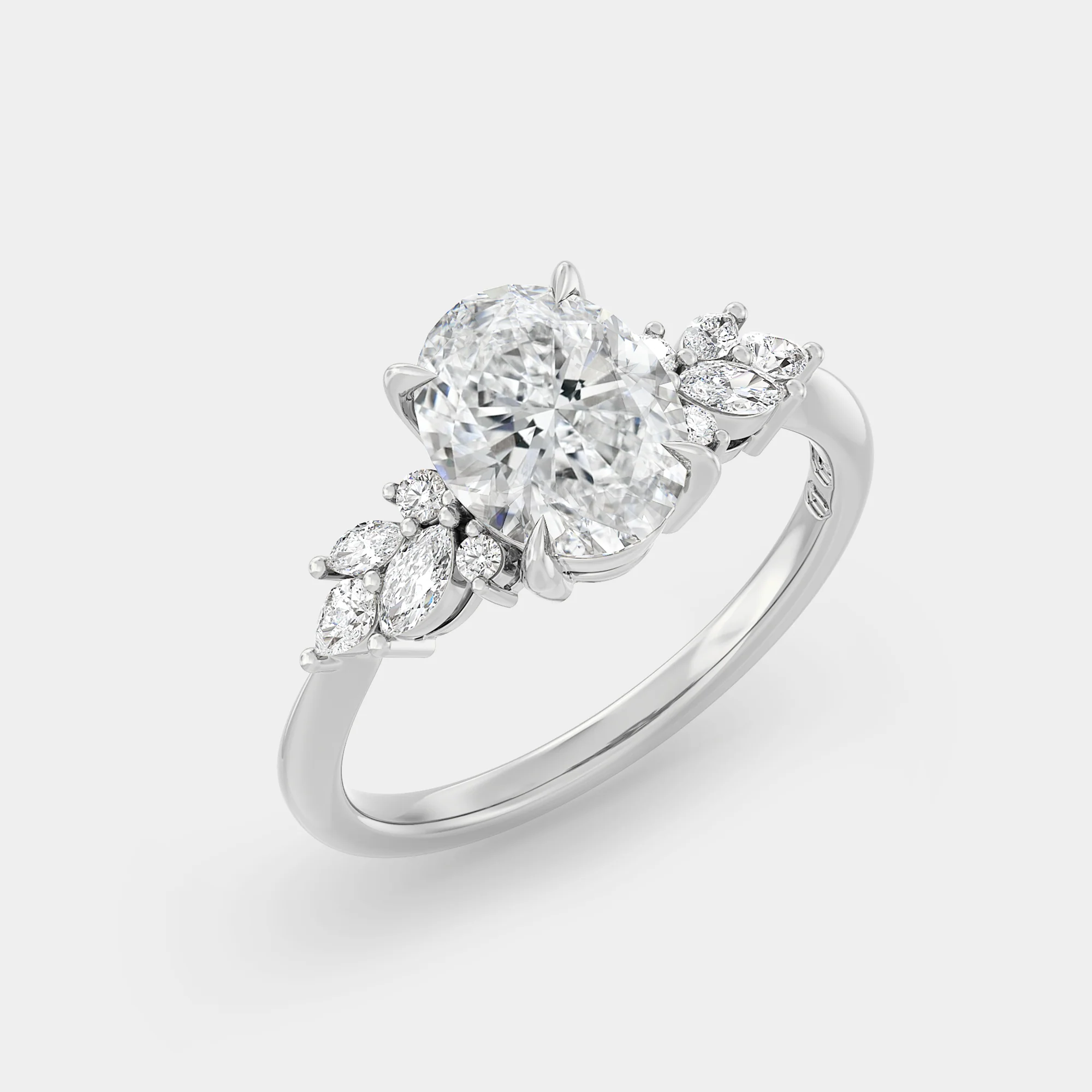 Symmetrical Cluster of Oval Lab Grown White Diamond - Image 2