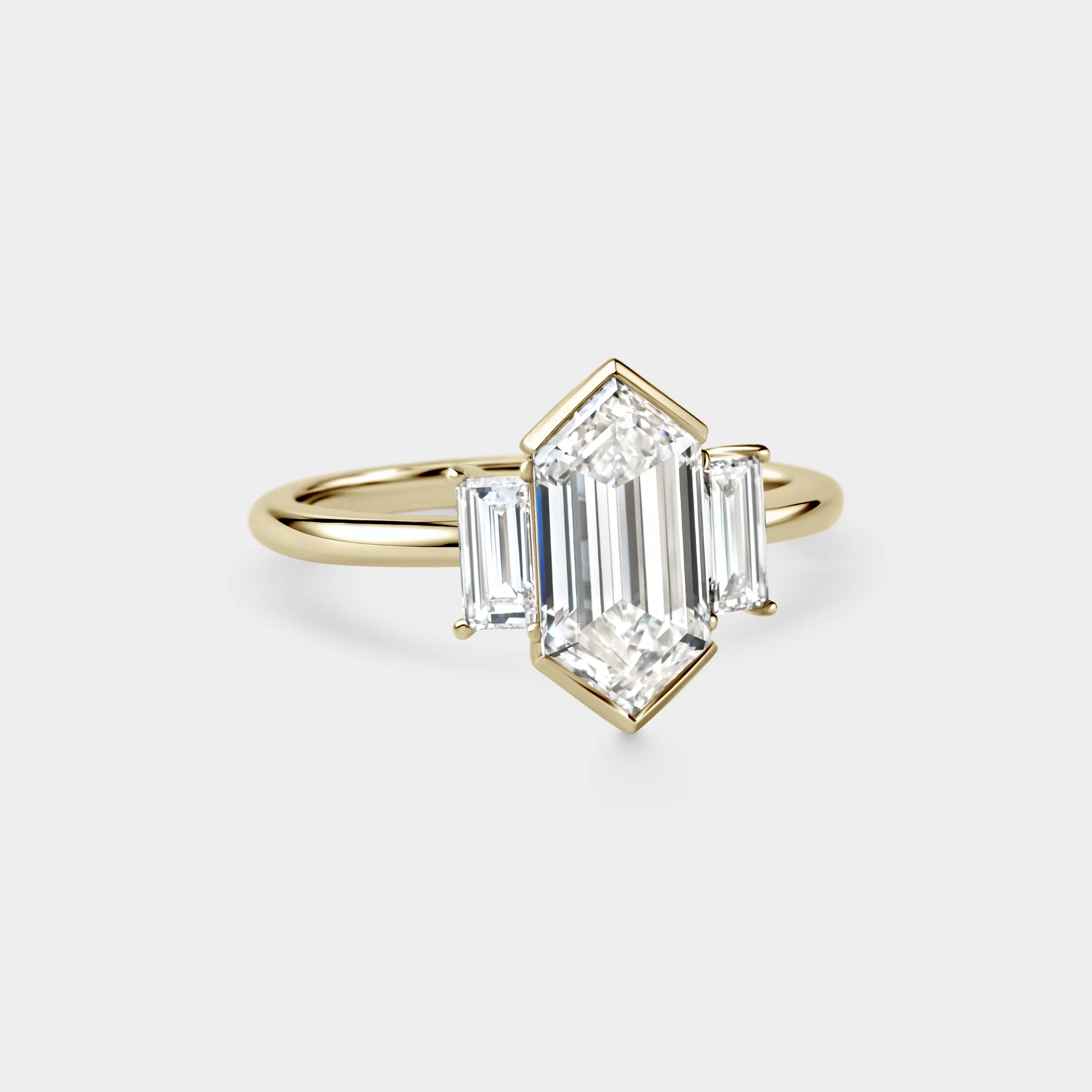 2.00ct Three Stone of Elongated Hexagonal Cut Lab Grown White Diamond & Baguette