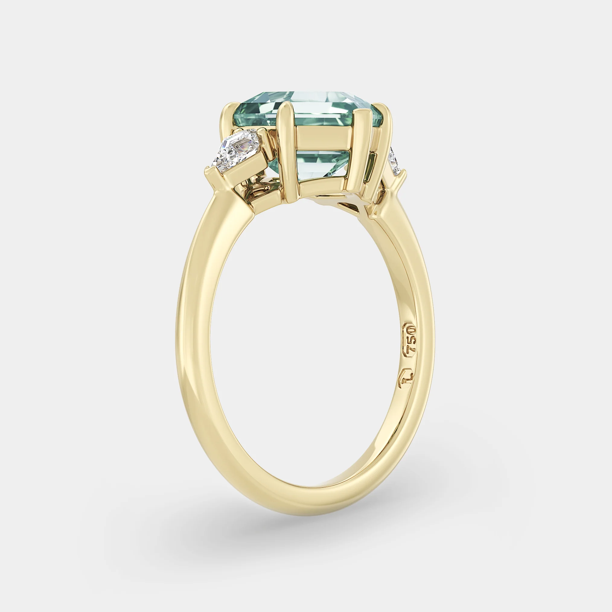 Three Stone of Green Hexagonal Sapphire & Kite Diamond - Image 2