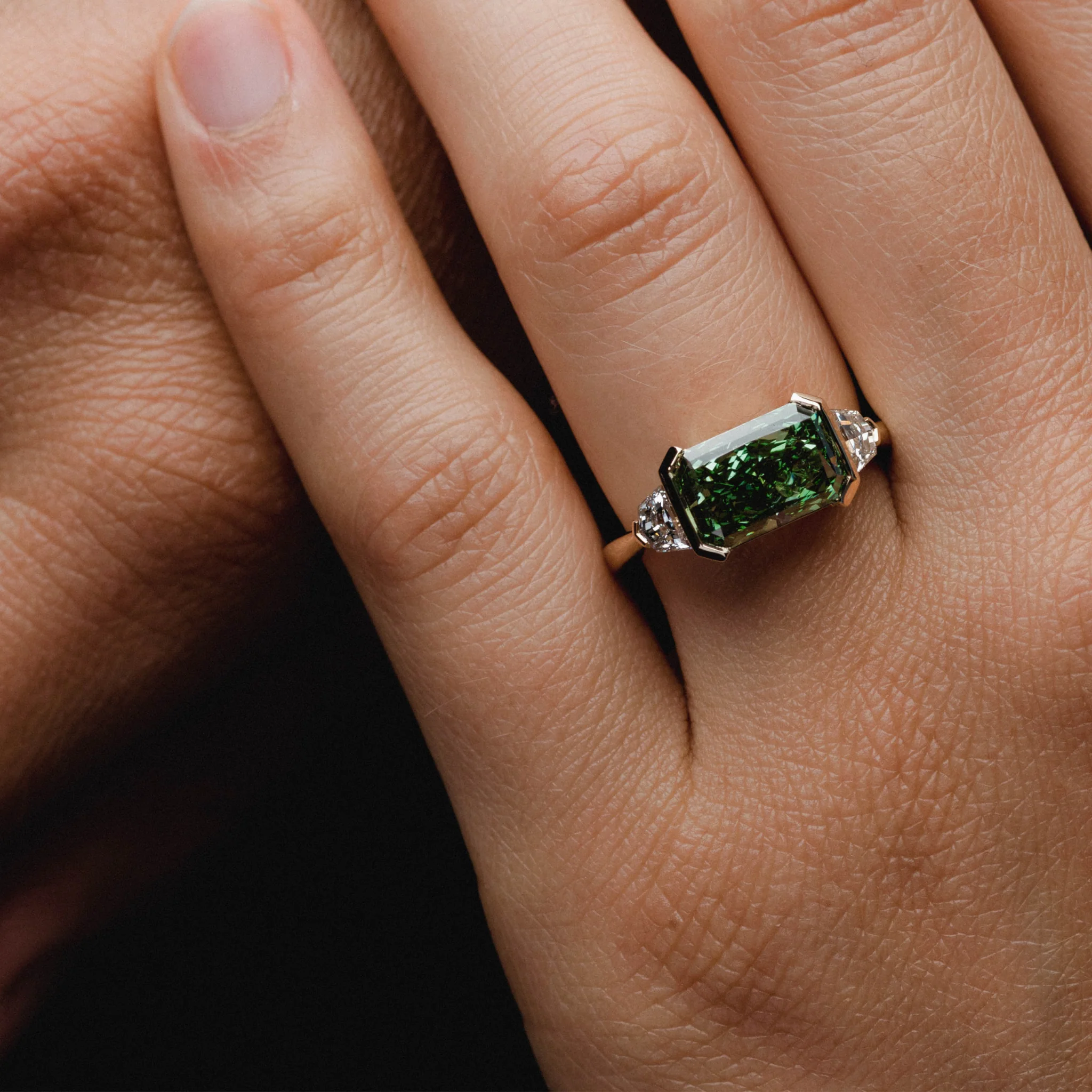 Three Stone of Green Radiant & Half Moon - Image 6