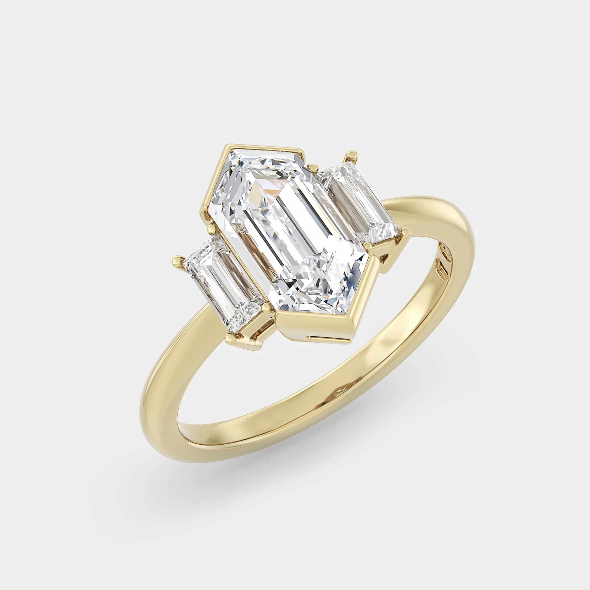 Three Stone of Hexagonal Cut Sapphire & Baguette - Image 2
