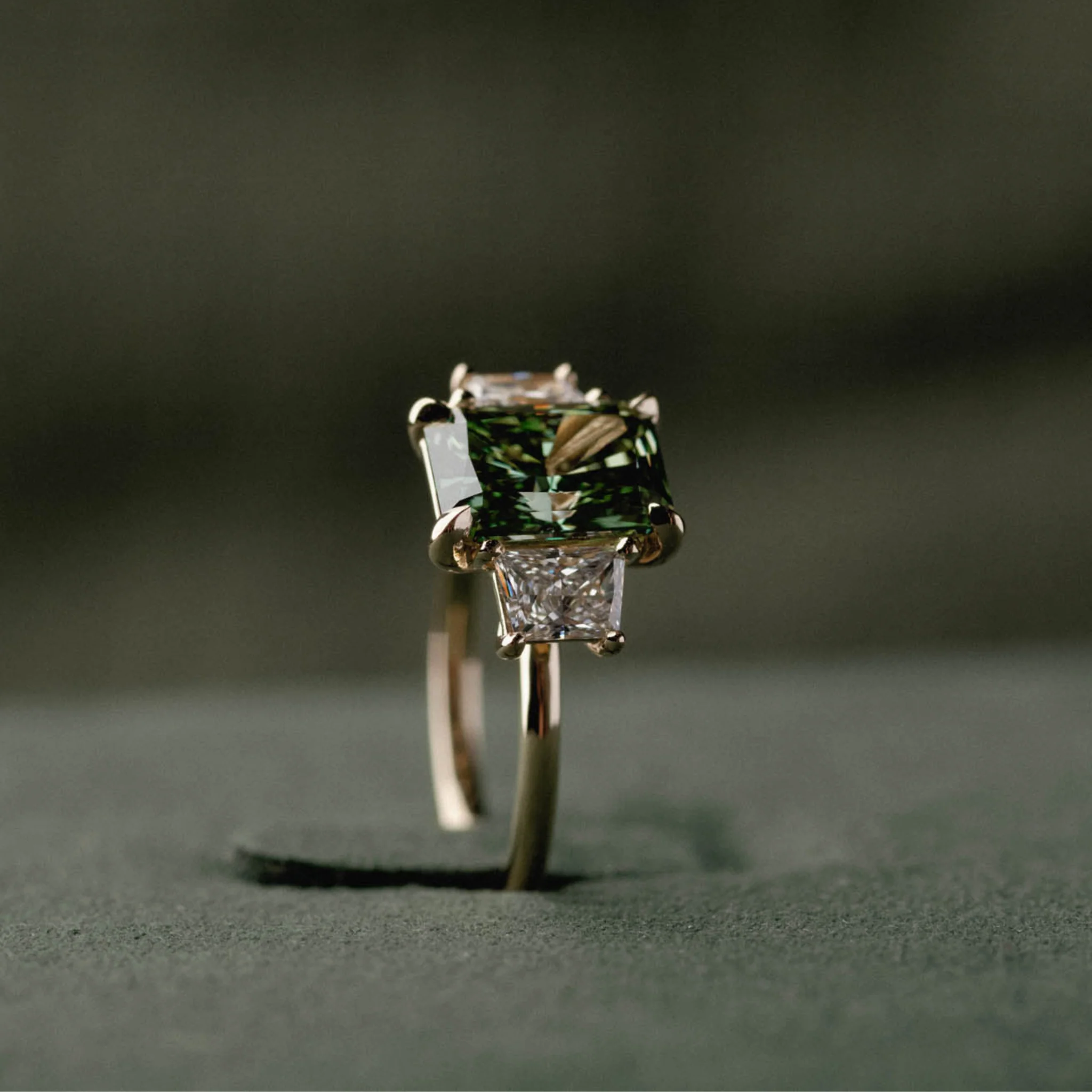 Three Stone of Lab Grown Green Radiant Diamond - Image 3