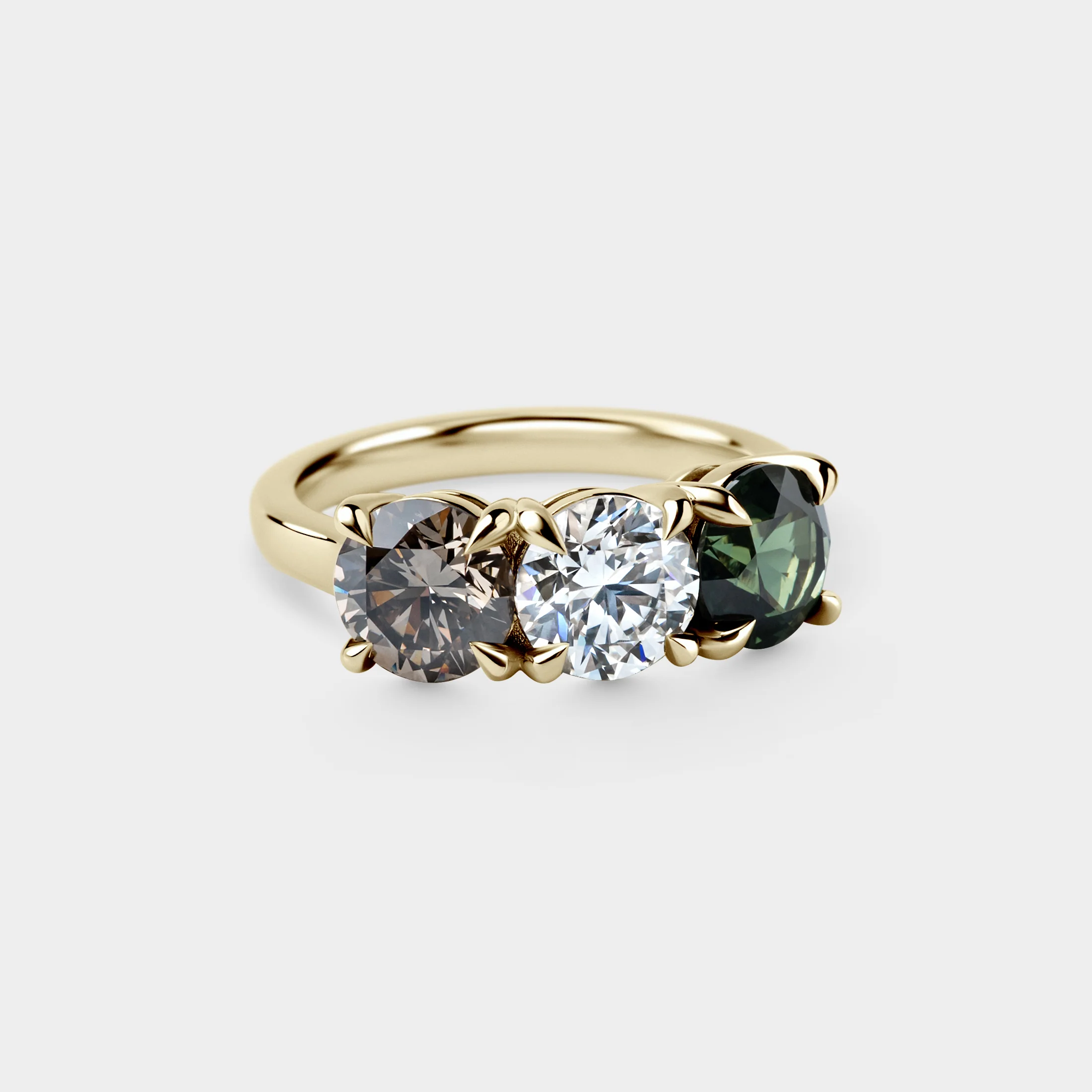 Trilogy of Round White, Champagne & Green Sapphire